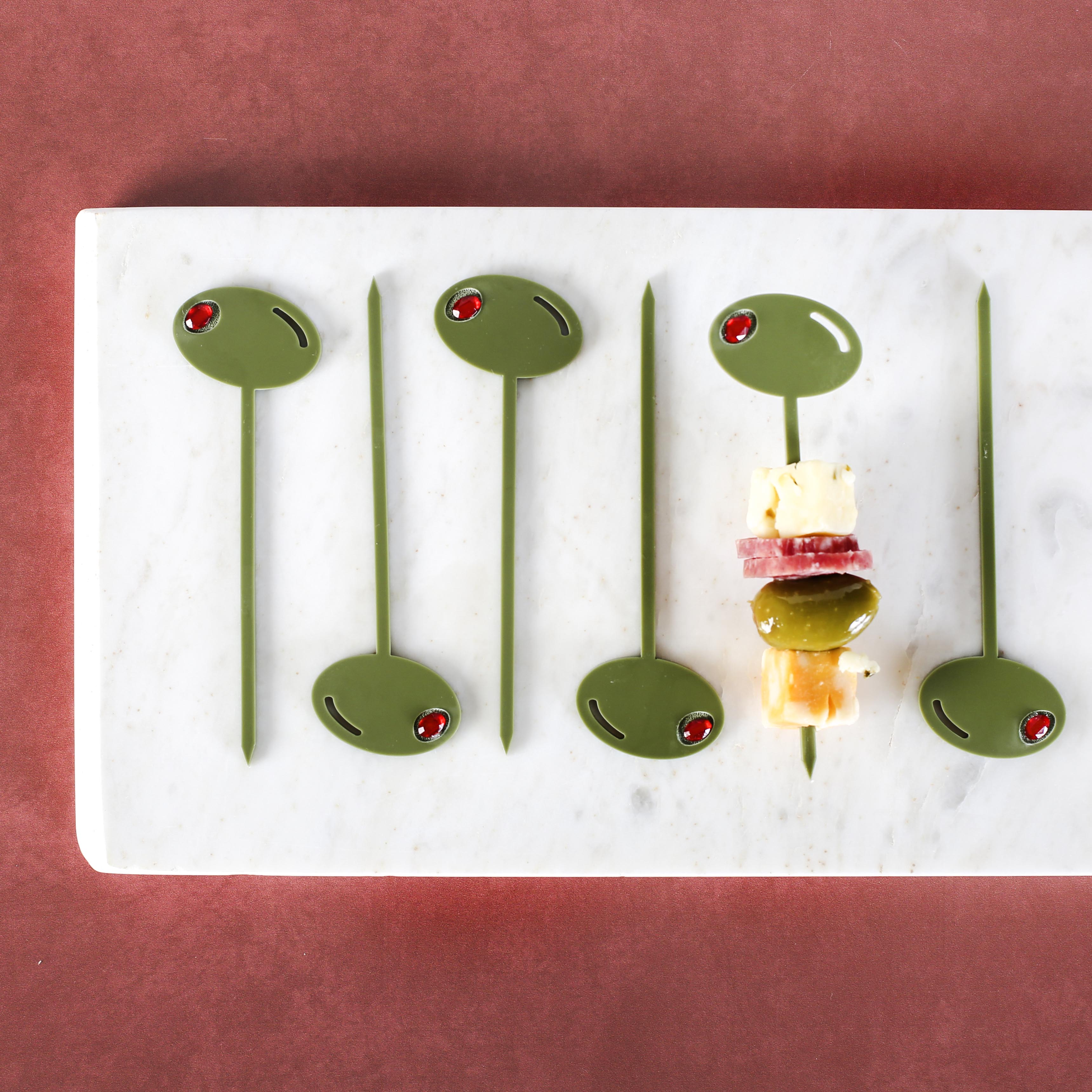 Olive Green Acrylic Appetizer Cocktail Pick Set of 8