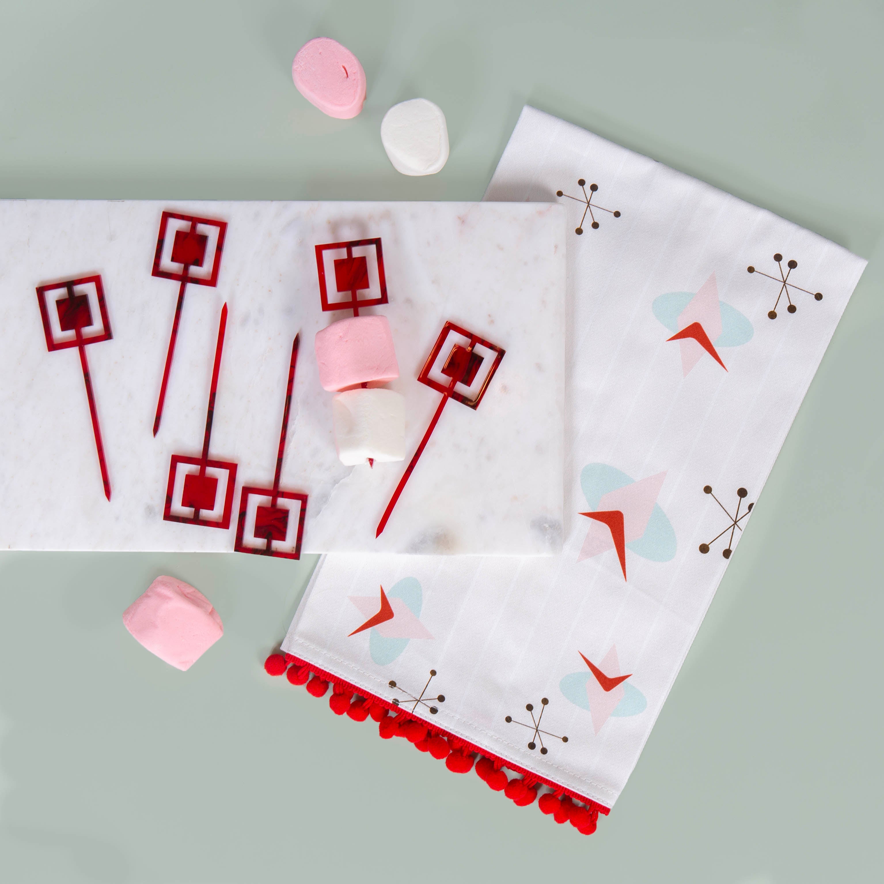 Red Marbled Square Acrylic Appetizer Cocktail Pick Set