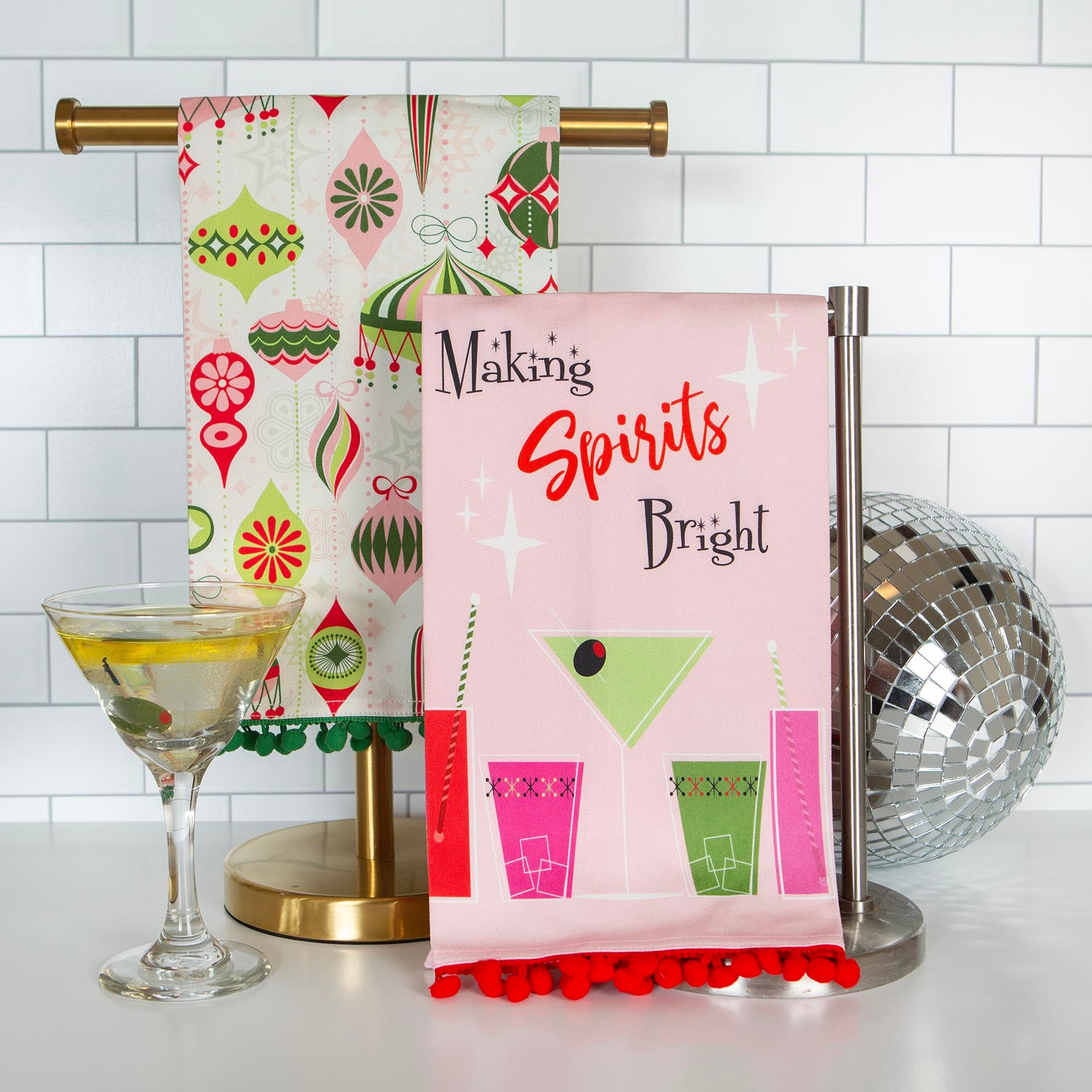 Making Spirits Bright Holiday Cocktail Bar Tea Towel