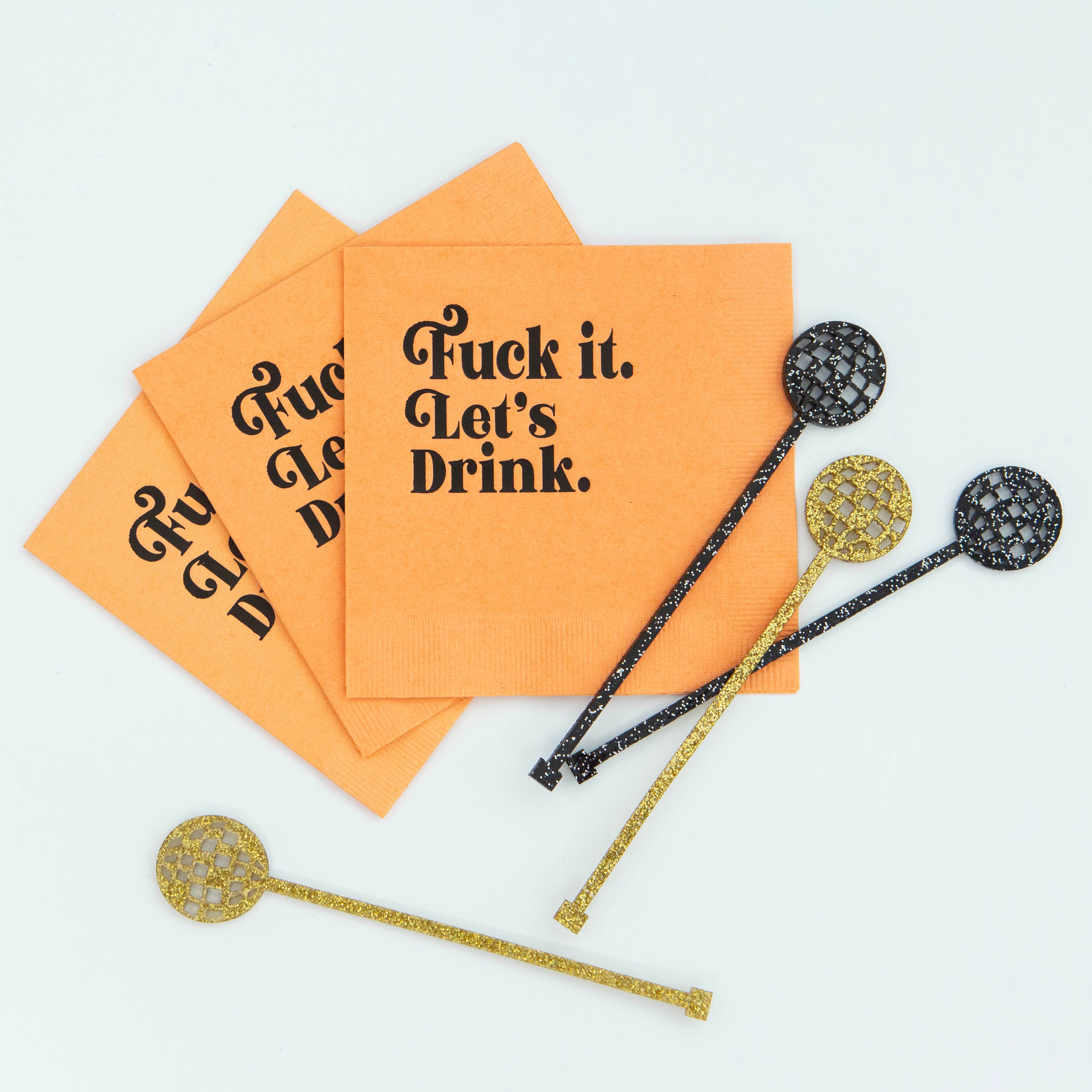 Fuck It Let's Drink Funny Text Foil Cocktail Beverage Napkin