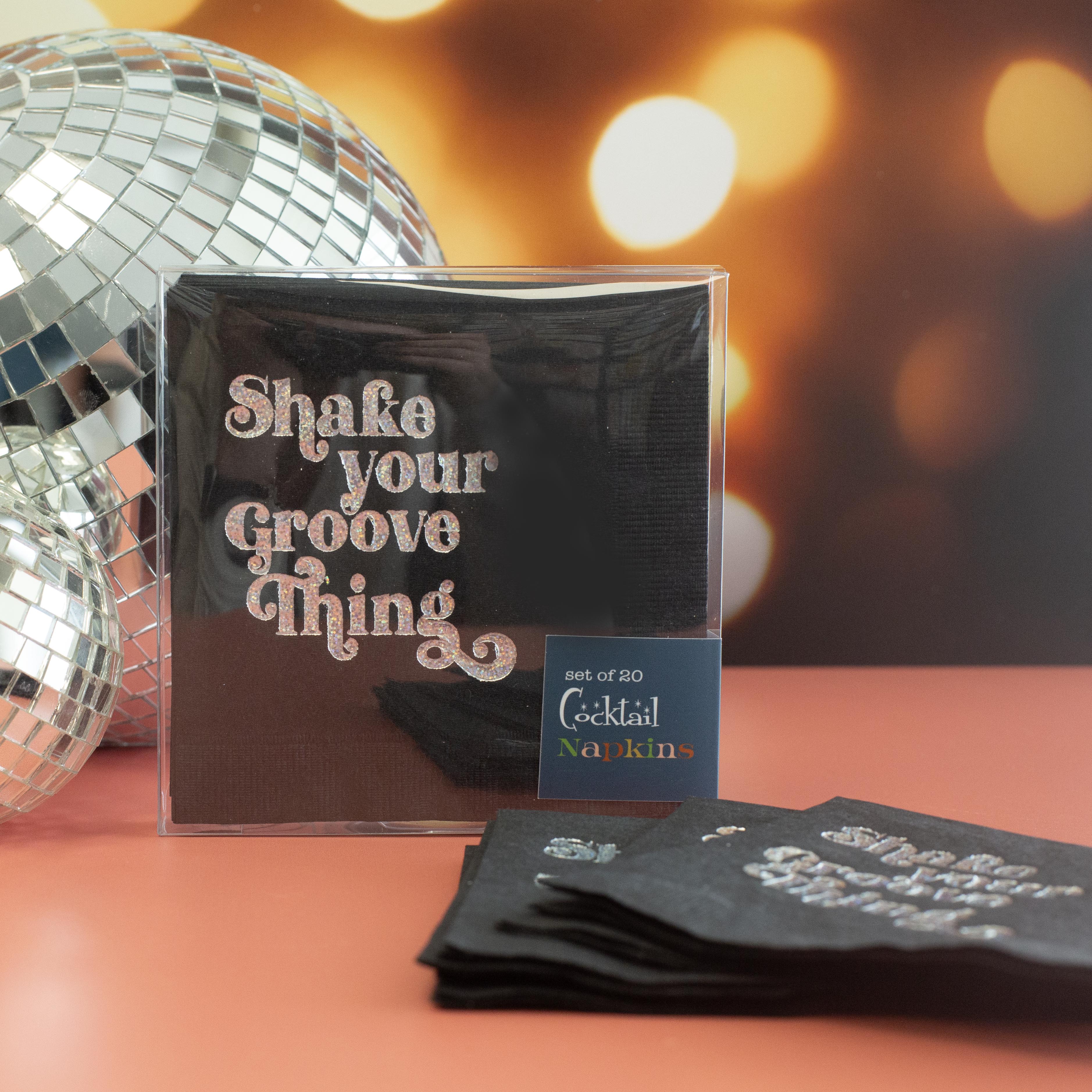 Shake Your Groove Thing Silver Foil Disco Cocktail Beverage Napkin