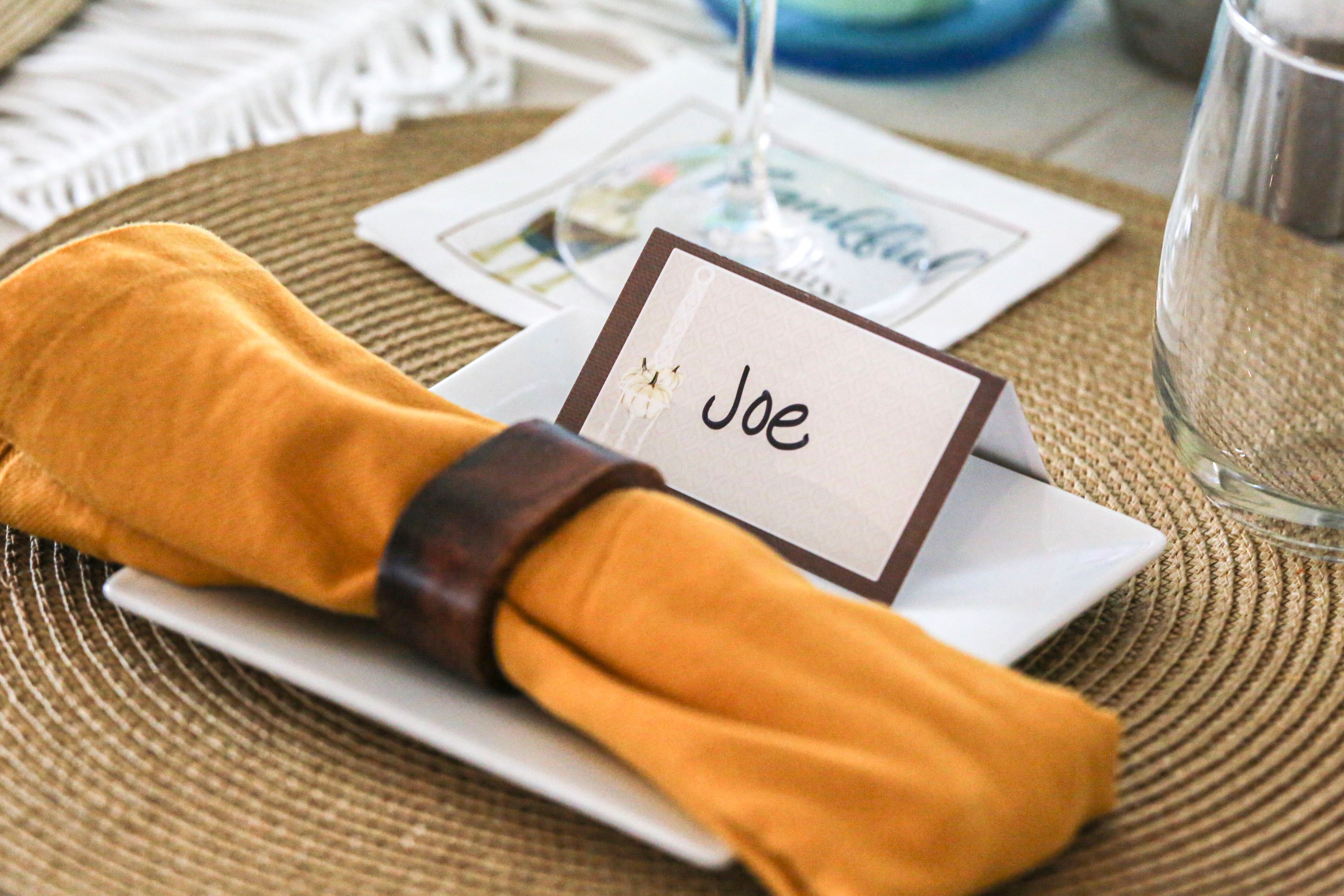 Pumpkin in Macrame Vintage Boho Fall Folded Place Card