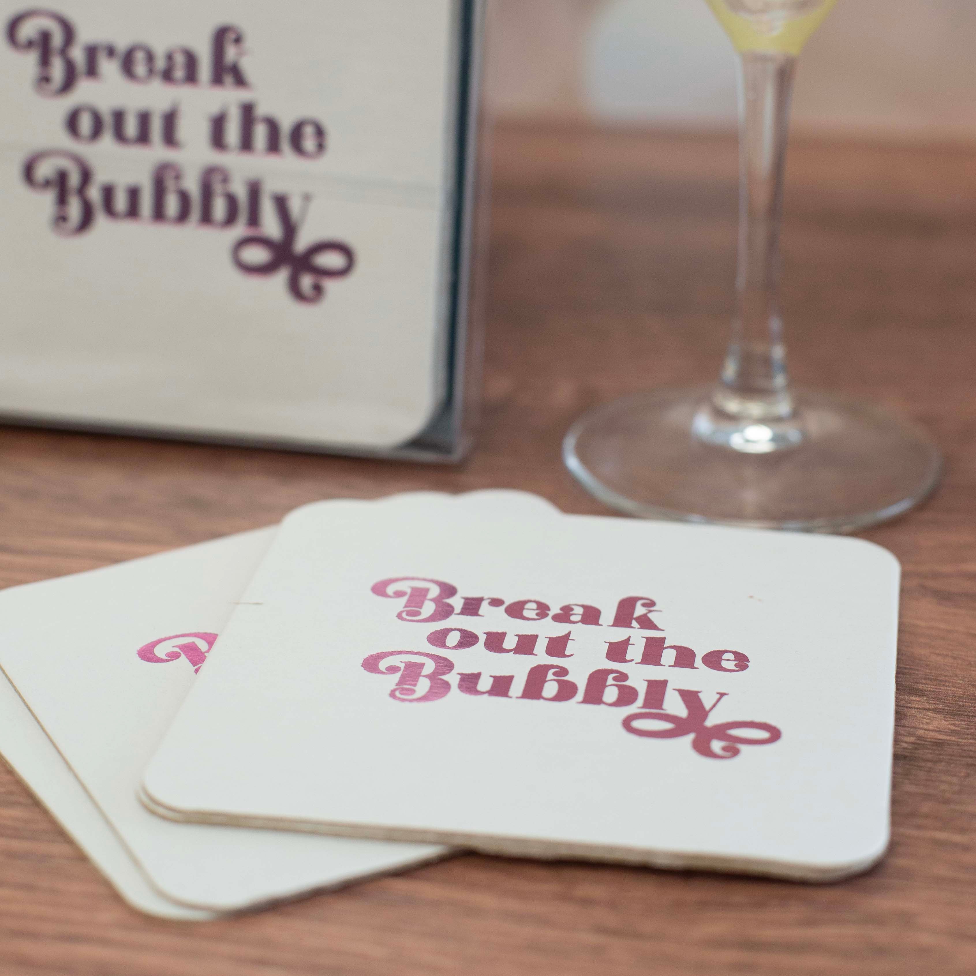 Break Out The Bubbly Pink Foil Paper Coaster Set