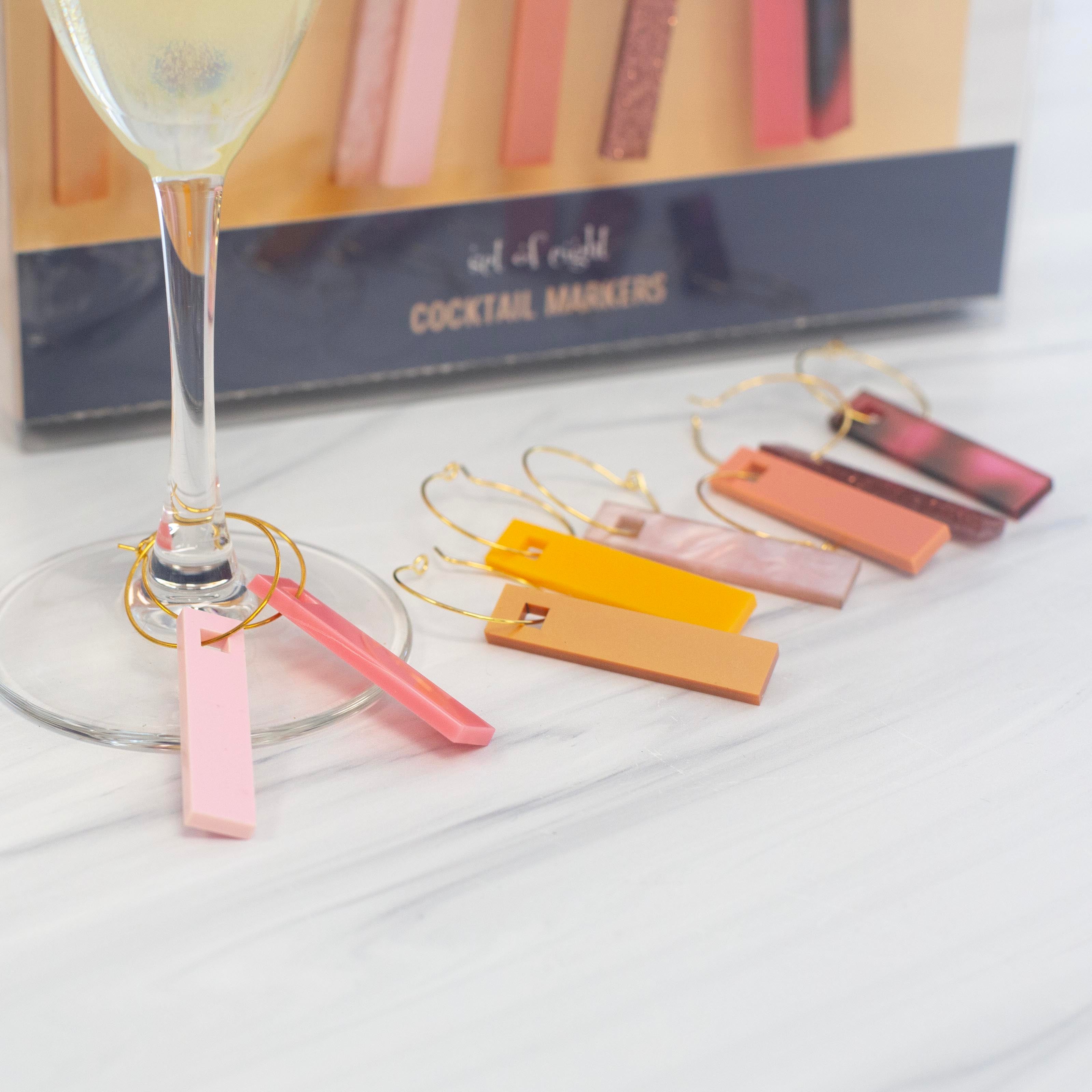 Shades of Pink Acrylic Rectangle Wine Charms