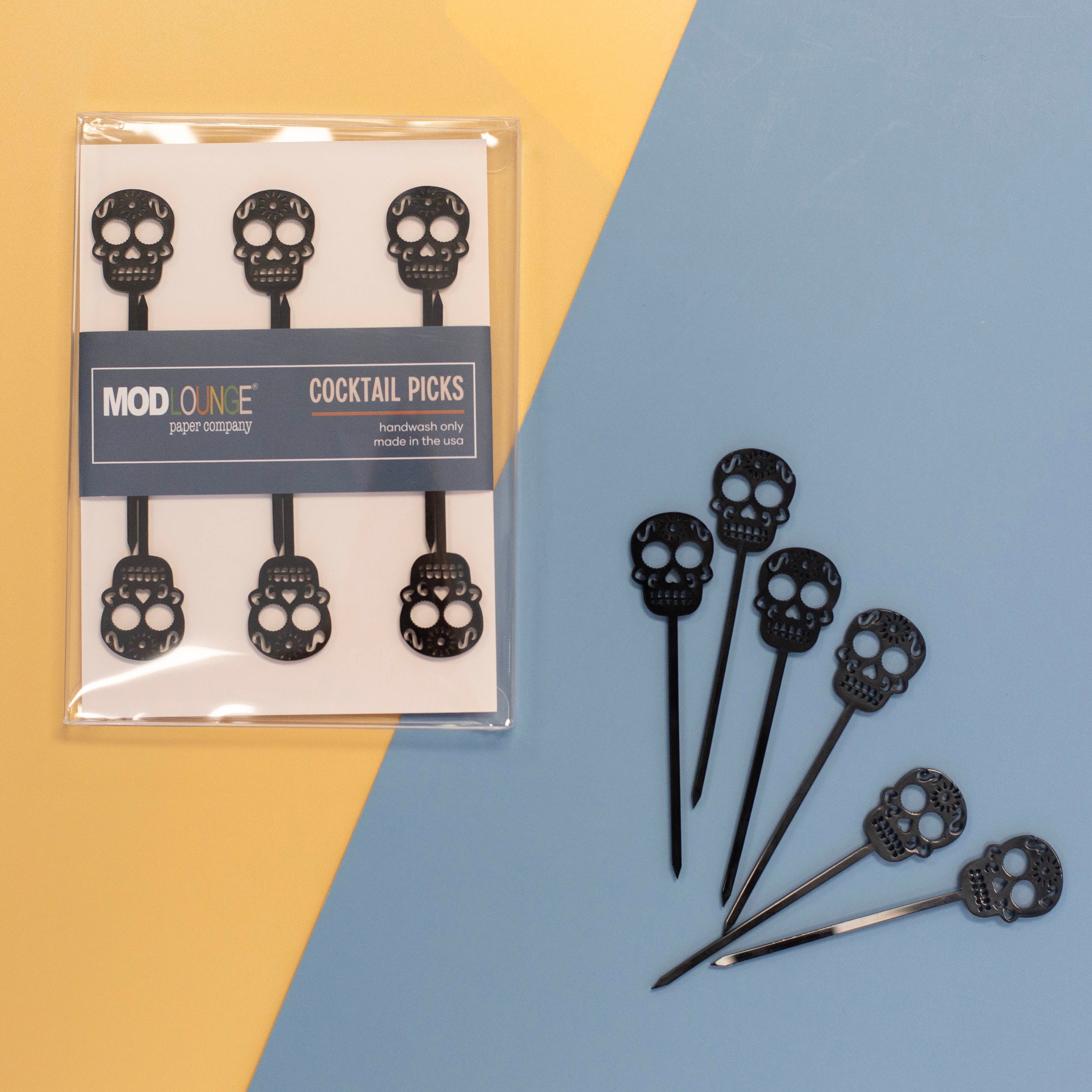 Skull Black Acrylic Day of The Dead Cocktail Pick Set