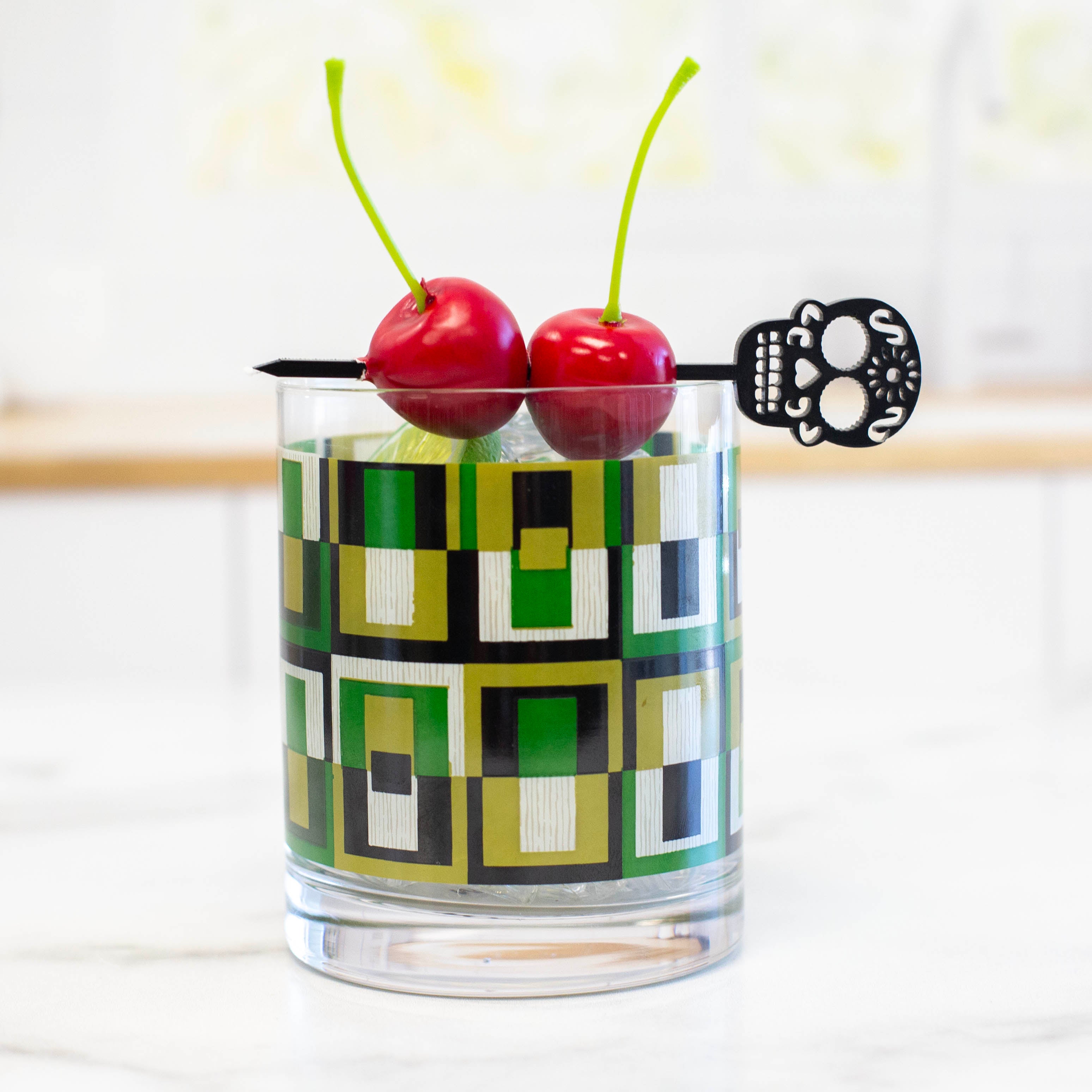 Green Square Mid Century Modern Vintage Cocktail Glasses