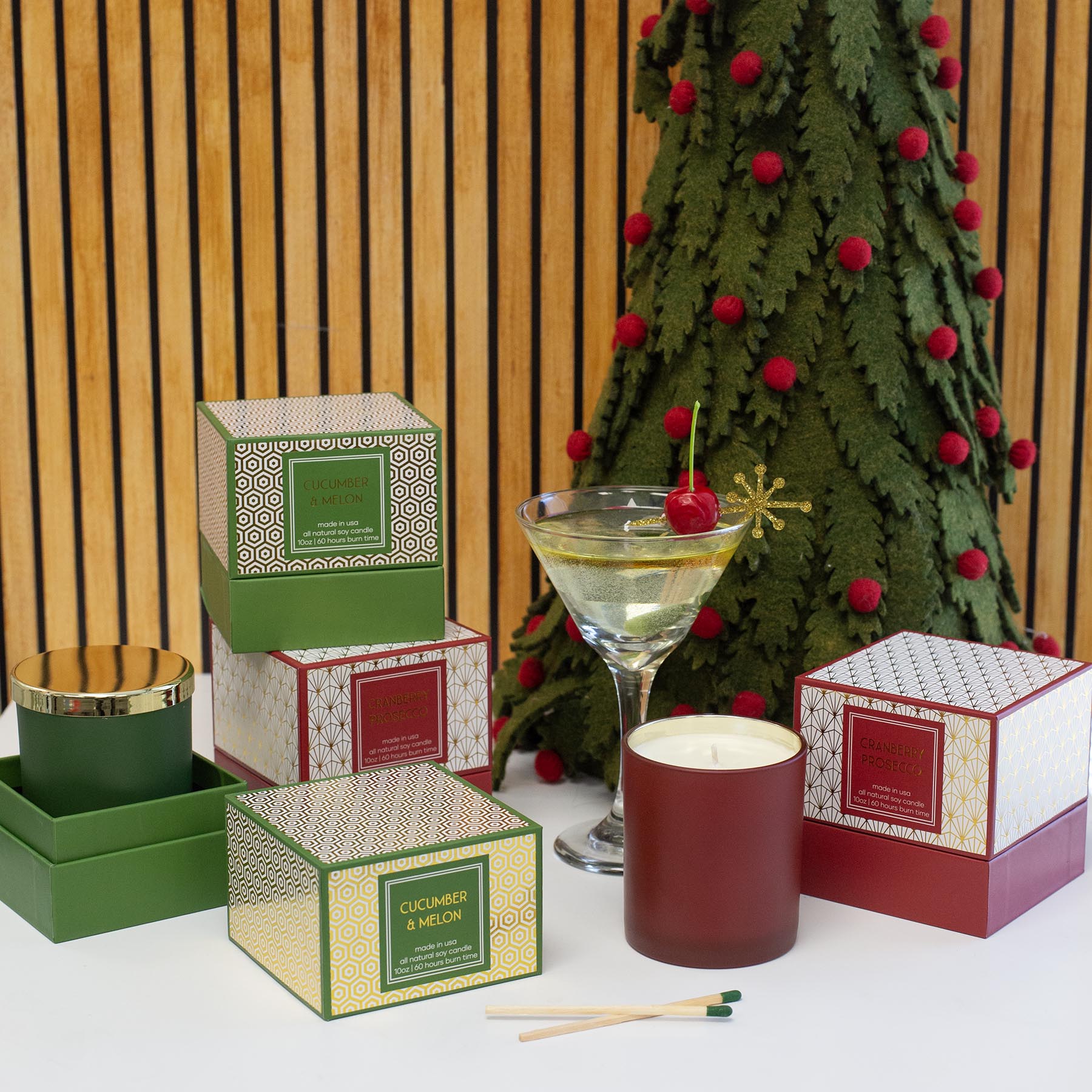 Green Cucumber Melon Mid Century Gold Foil Boxed Candle