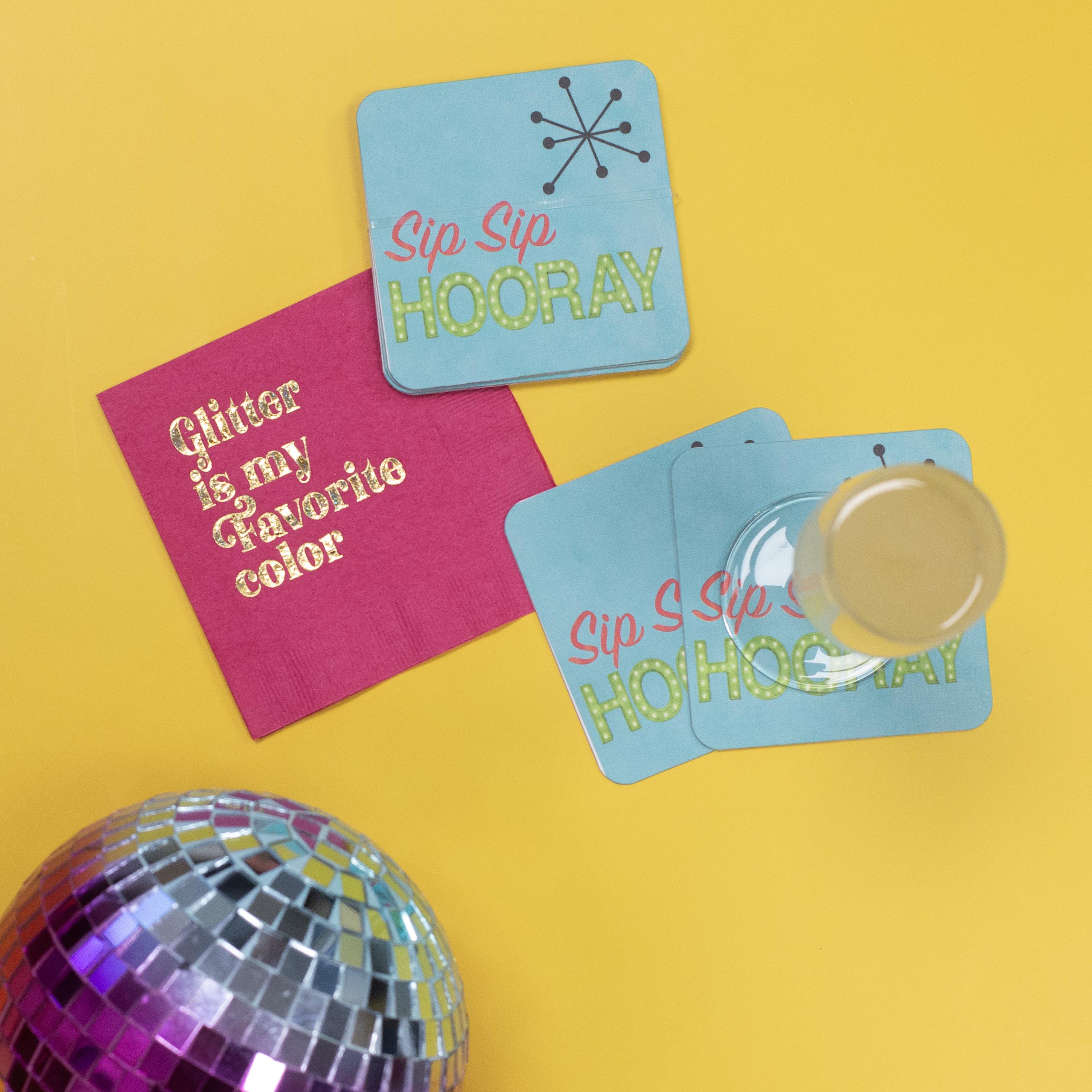 Glitter is My Favorite Color Gold Foil Magenta Cocktail Beverage Napkin