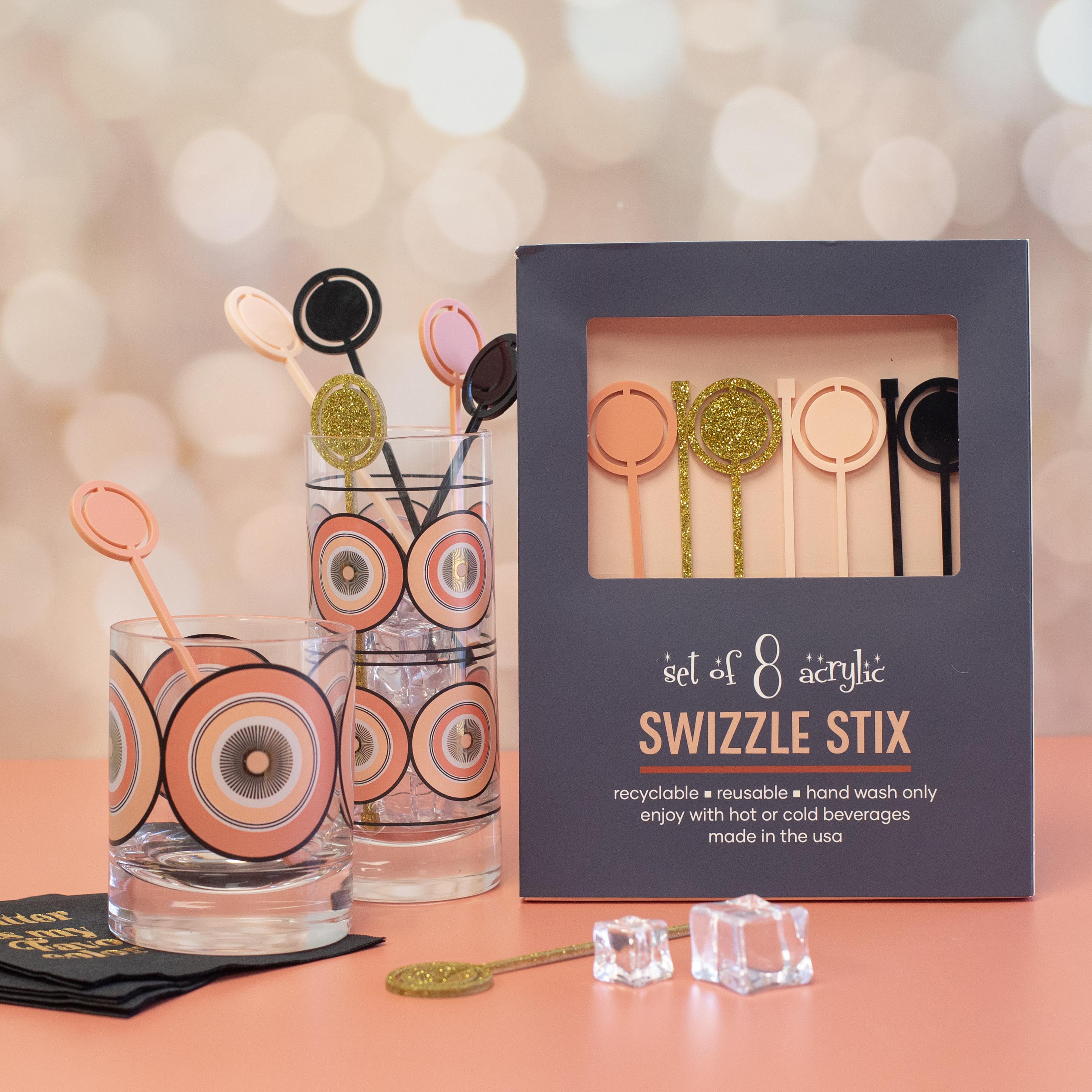 Pink and Gold Circles Mid Century Modern Vintage Cocktail Glasses