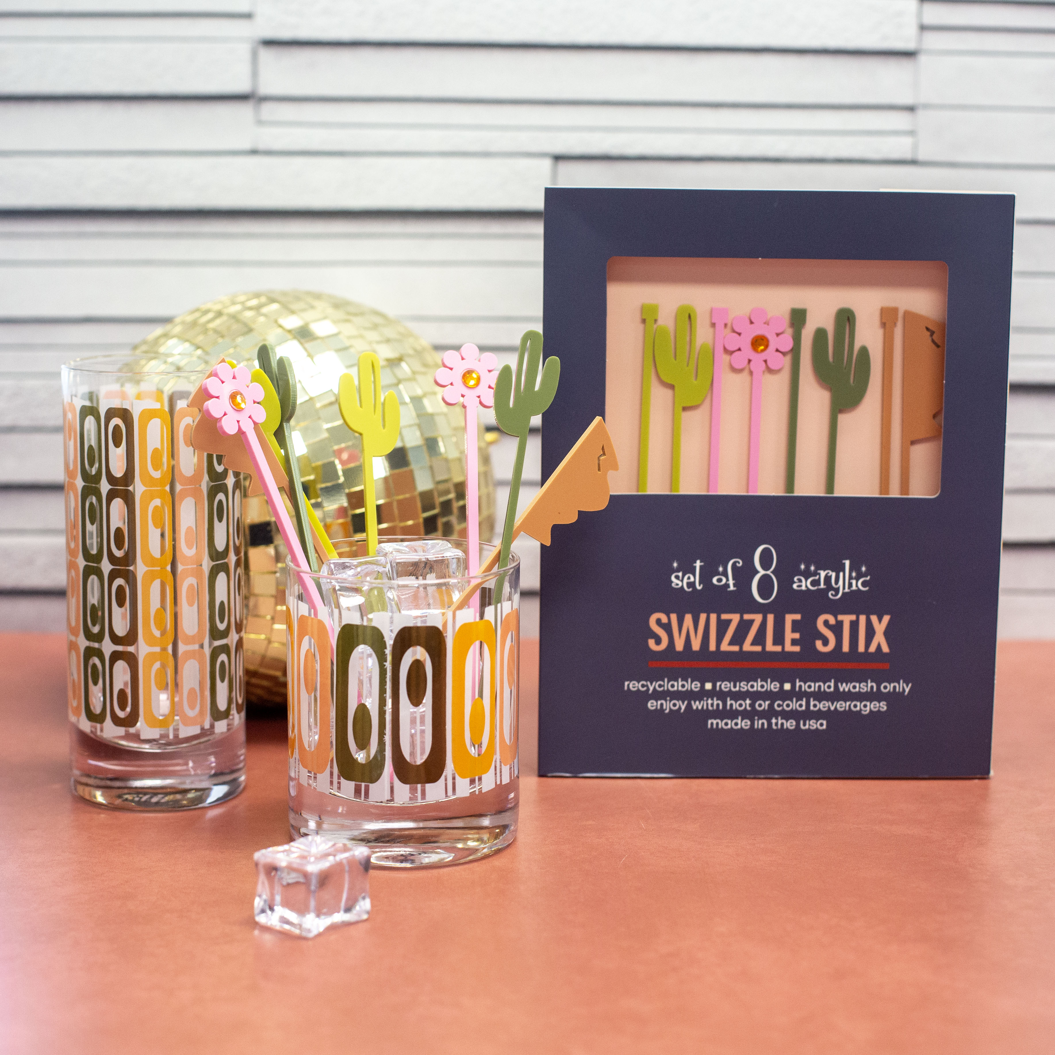 Cactus Mountain Western Acrylic Swizzle Drink Stirrers