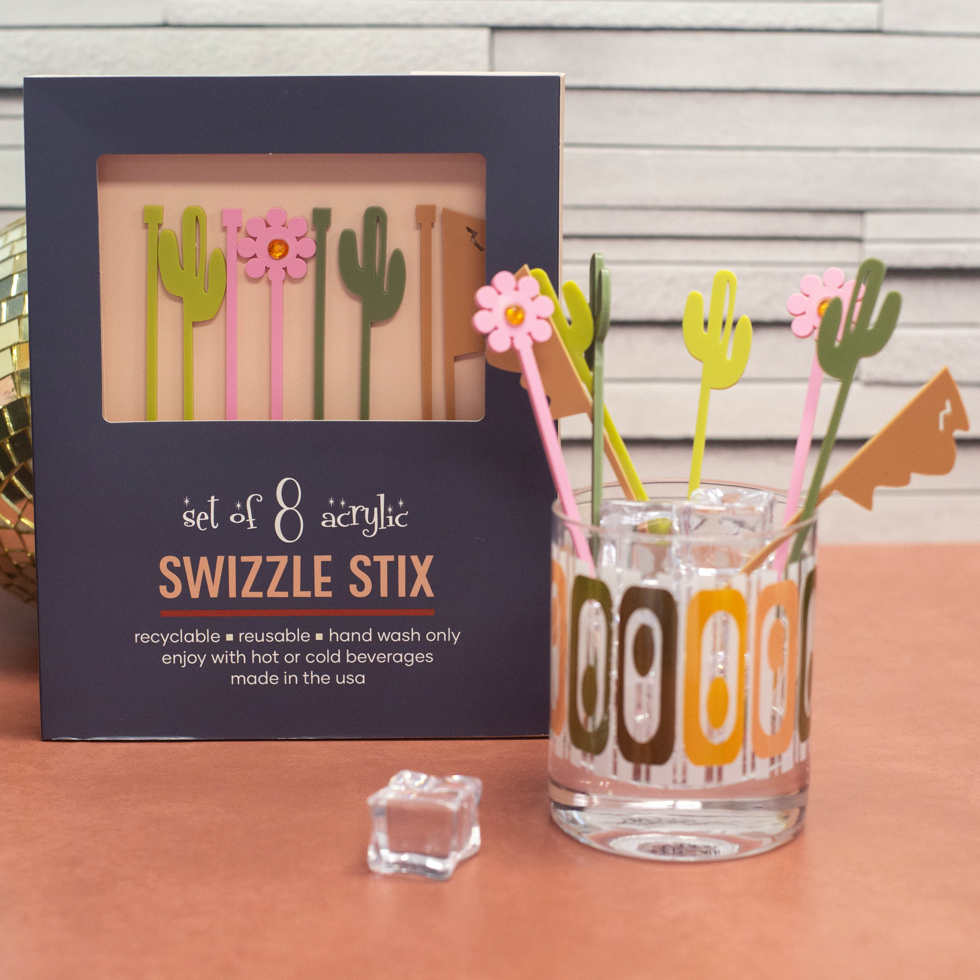 Cactus Mountain Western Acrylic Swizzle Drink Stirrers