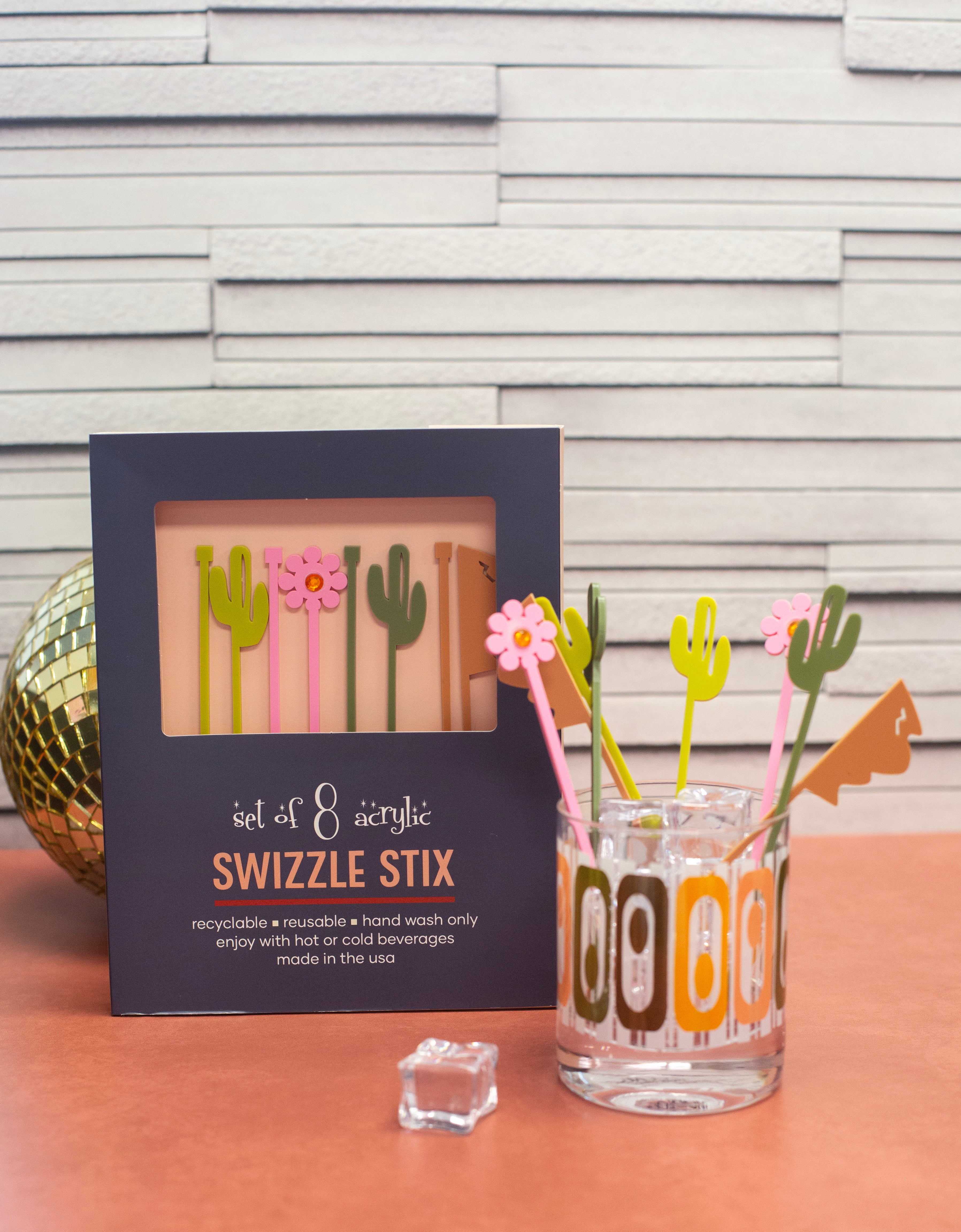 Cactus Mountain Western Acrylic Swizzle Drink Stirrers