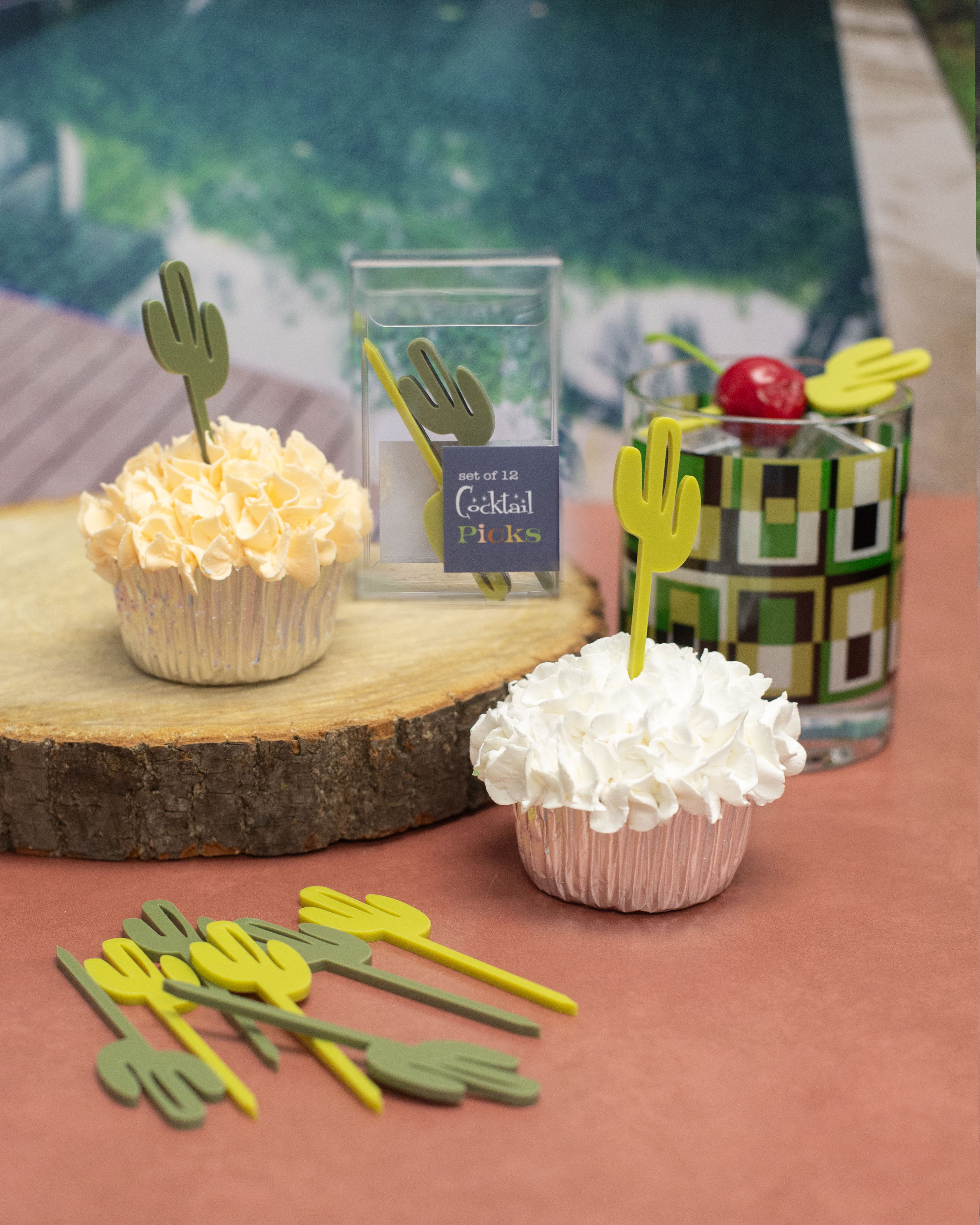 Cactus Acrylic Western Cocktail or Appetizer Mini Picks