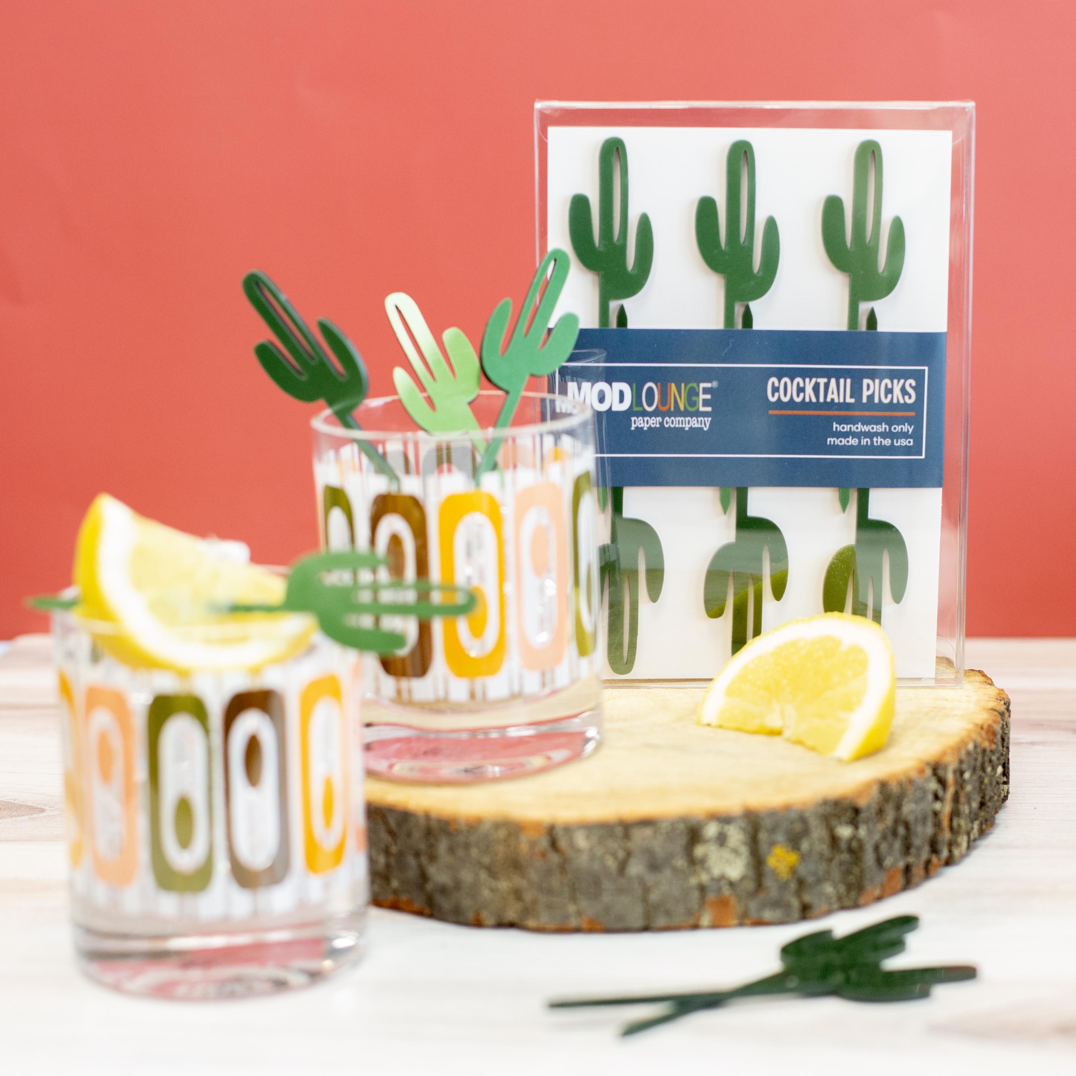 Cactus Acrylic Western Metallic Cocktail or Appetizer Picks