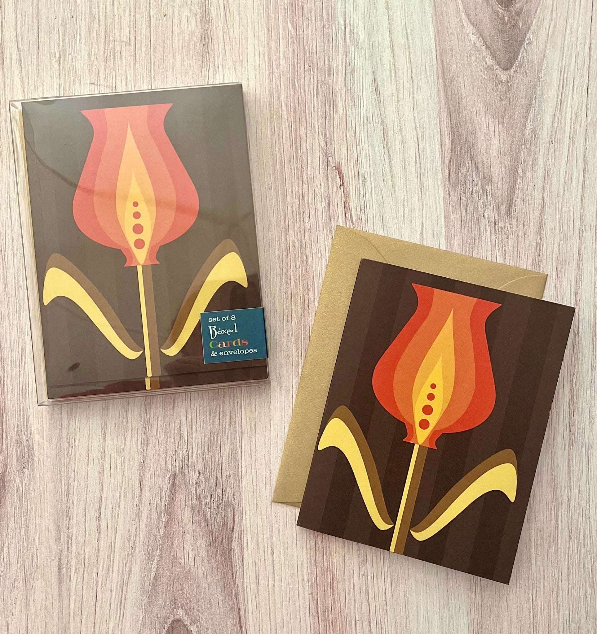 Bulb Tulip Brown and Orange Mid Century Modern Notecard