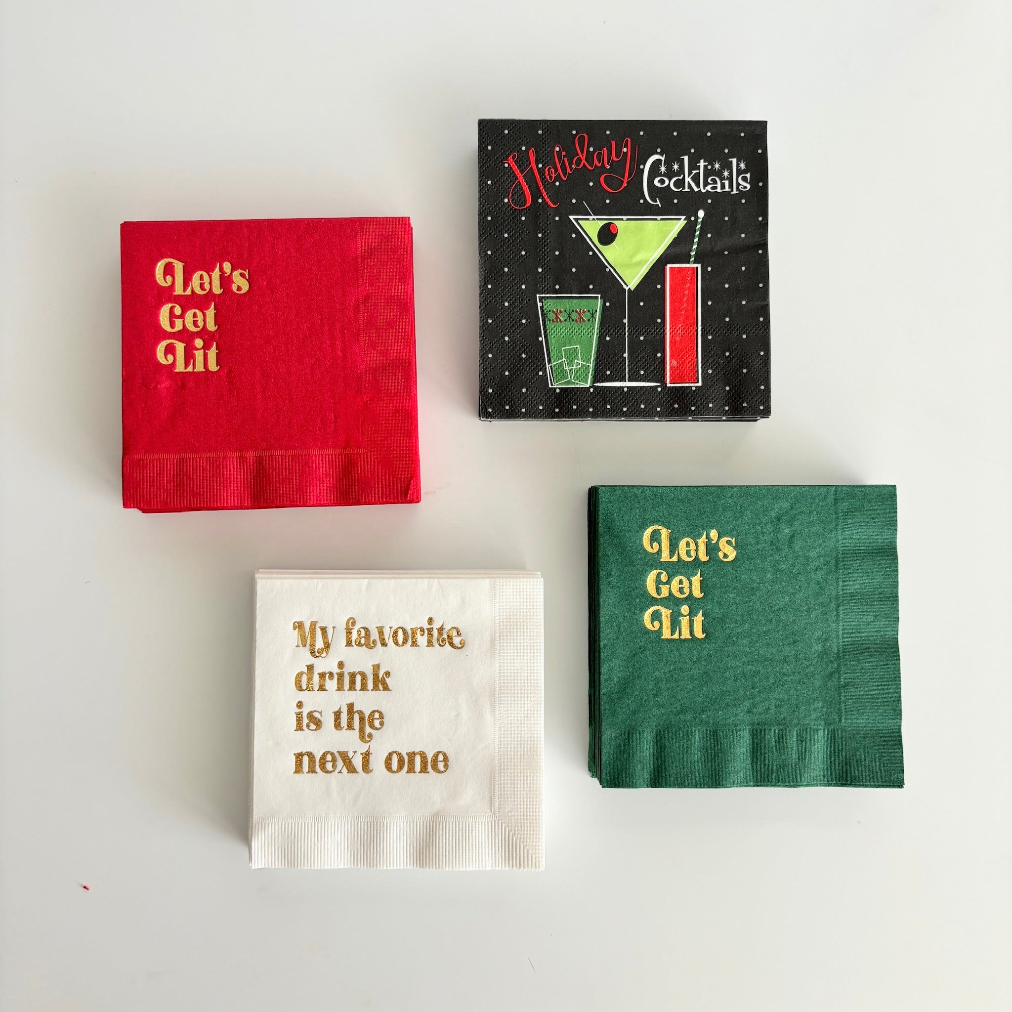 Lets Get Lit Gold Foil Cocktail Beverage Napkin