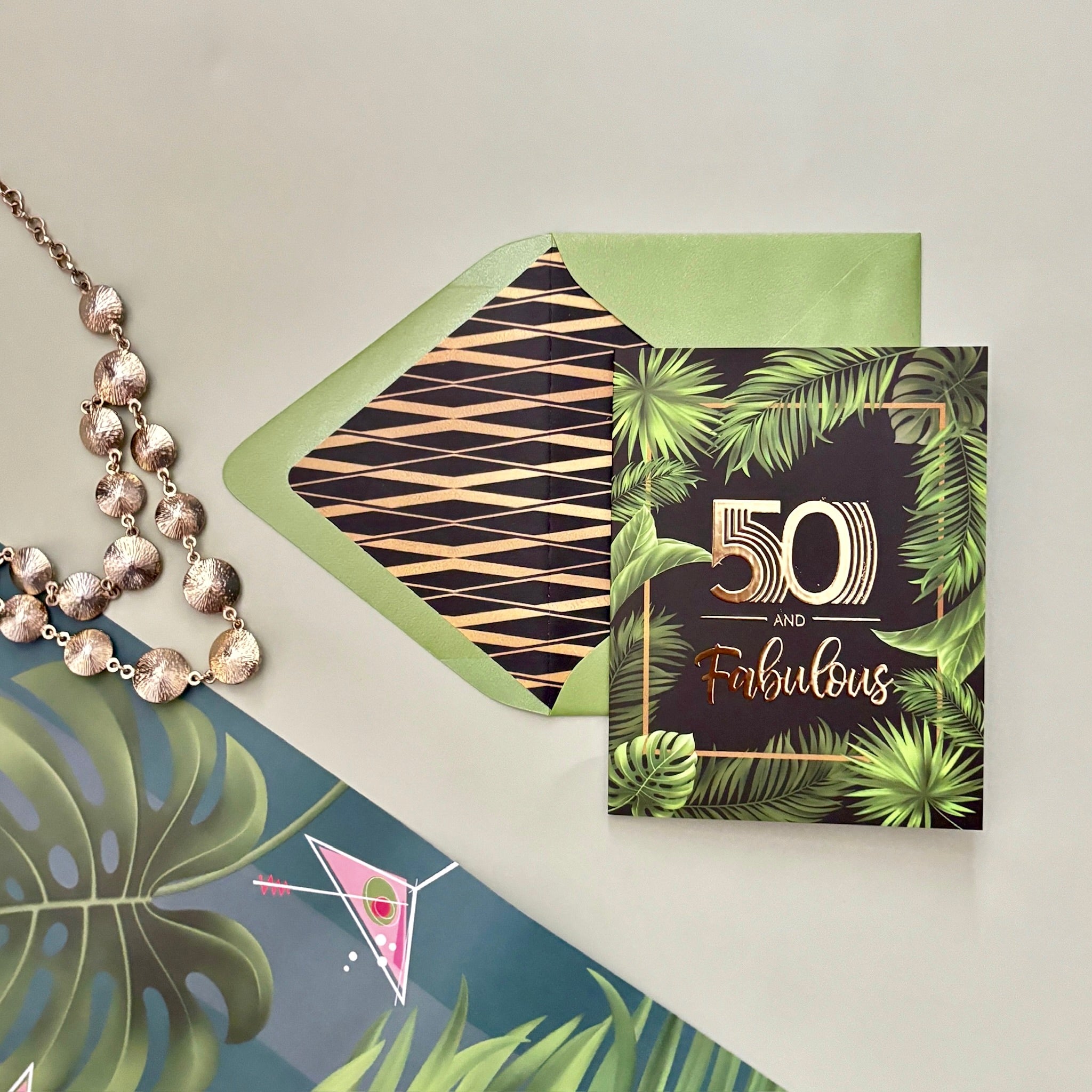 50 and Fabulous Palm Leaf Gold Foil Birthday Card