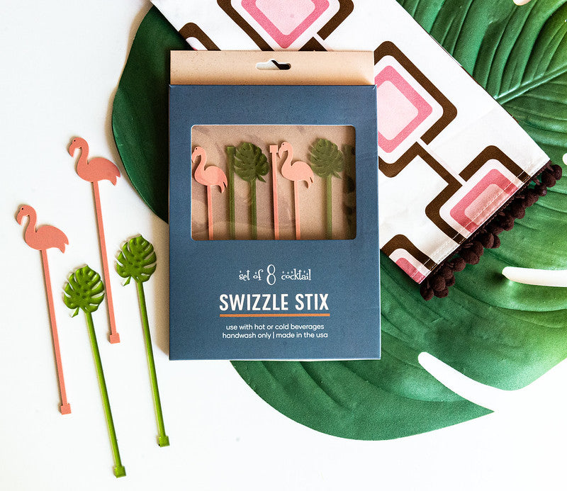 Flamingo and Palm Swizzle Stir Sticks