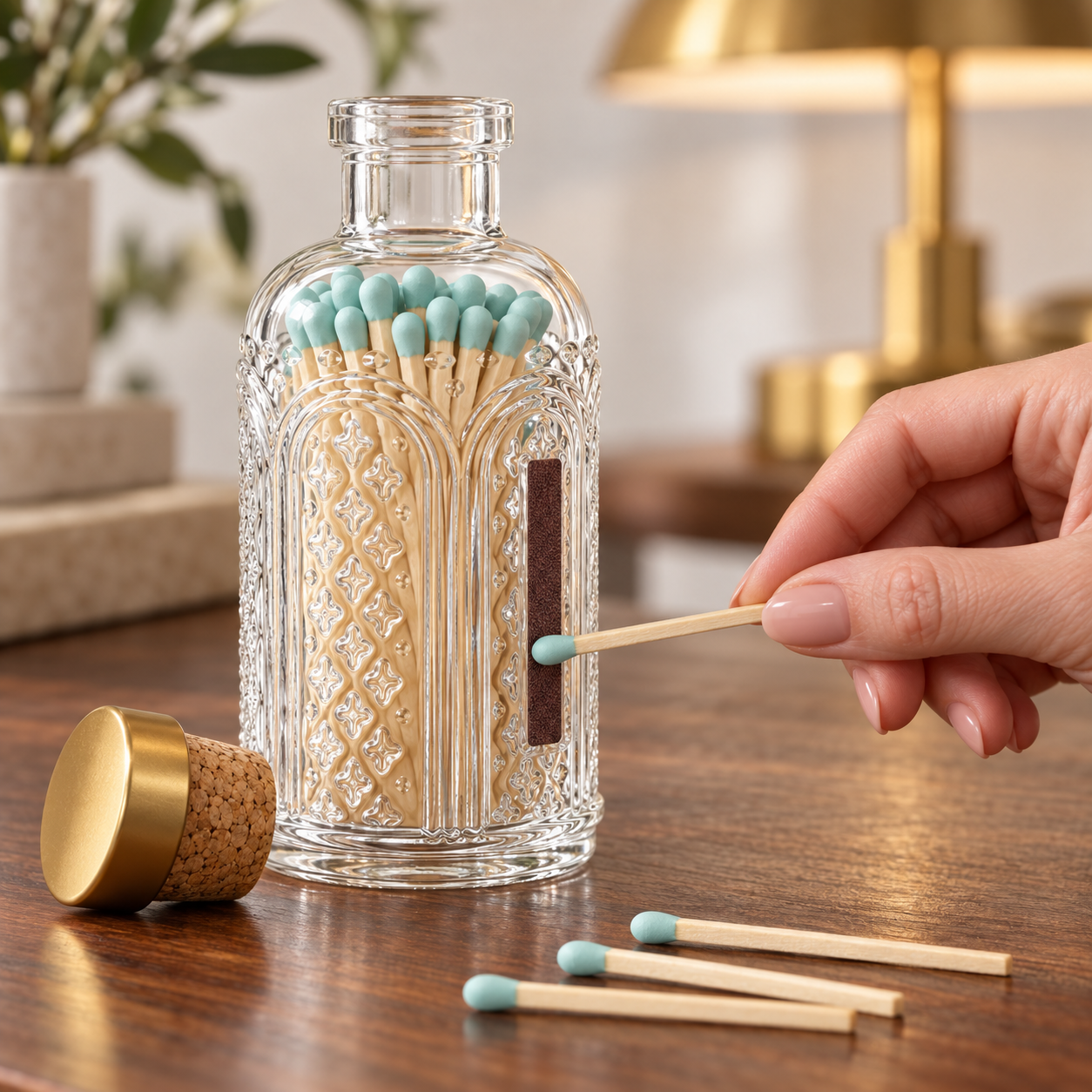 Light Blue Matches in Vintage Glass Jar