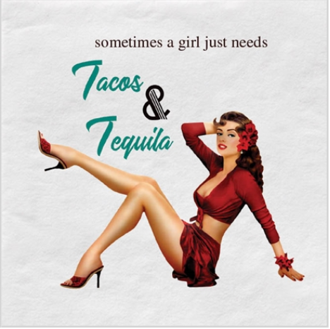 Tacos & Tequila Pinup Girl Foil Beverage Napkin