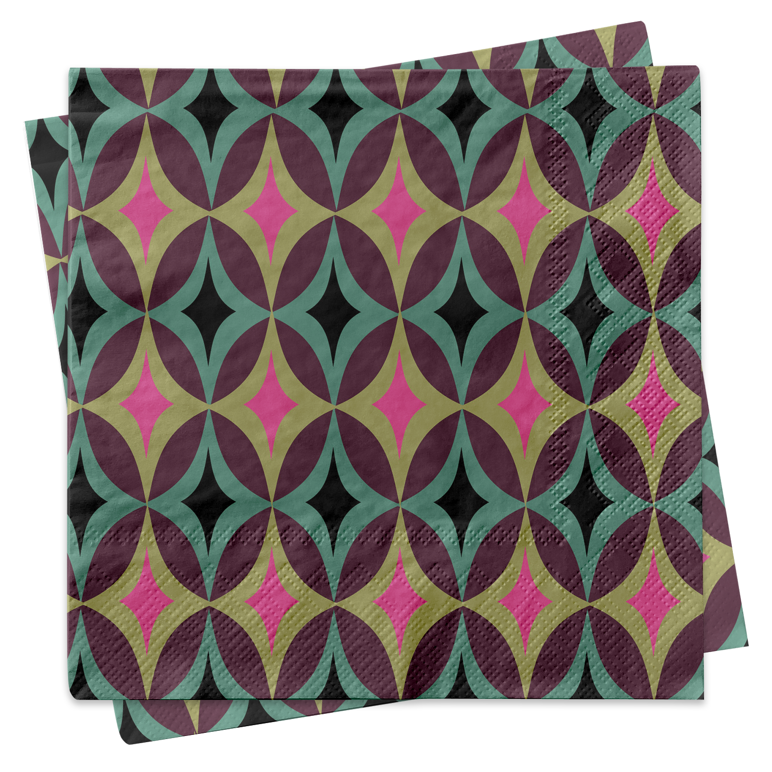 Diamond in Circle Jewel Tone Mid Century Modern Cocktail Napkin
