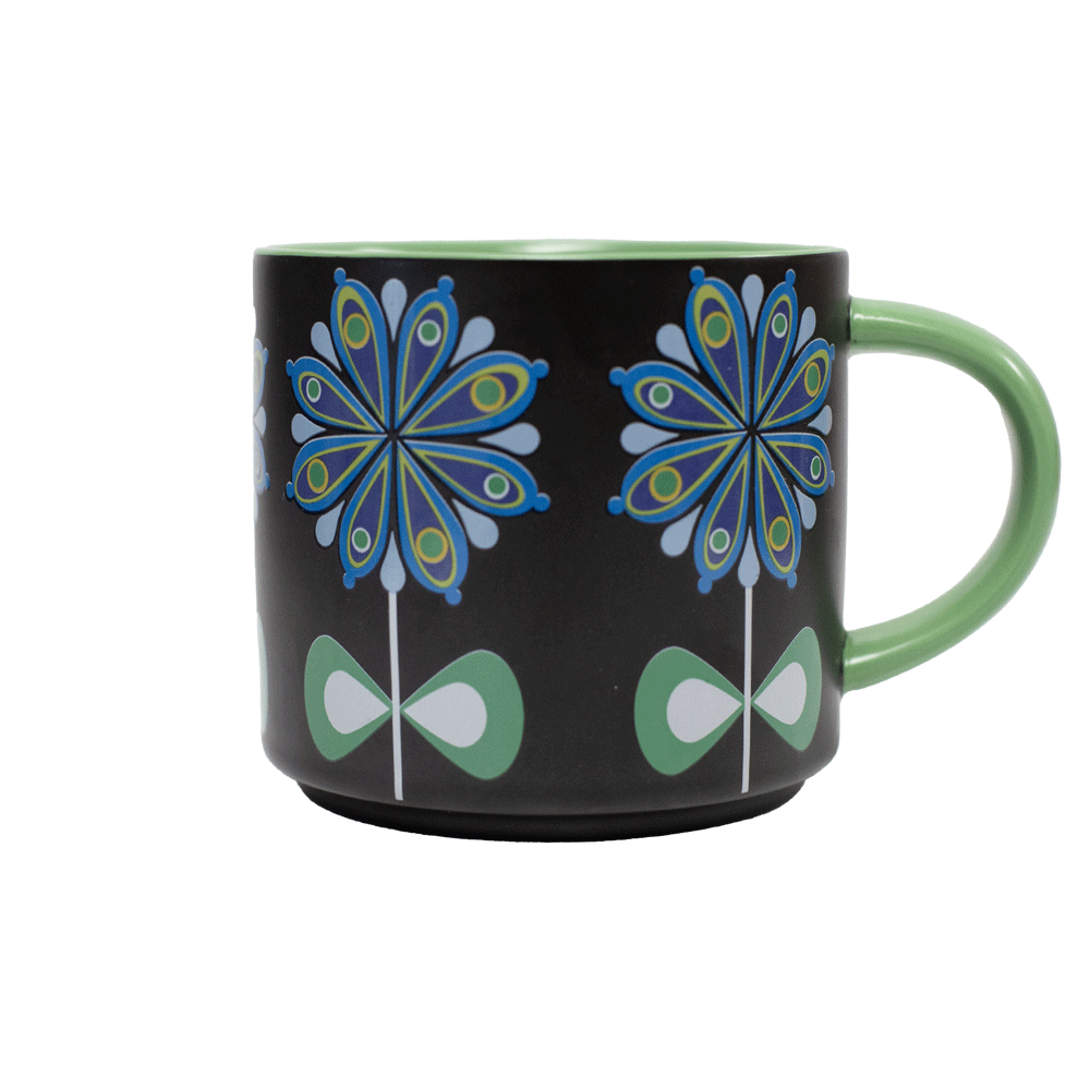 Casbah Bloom Blue Flower Mid Century Stackable Matte Coffee Mug
