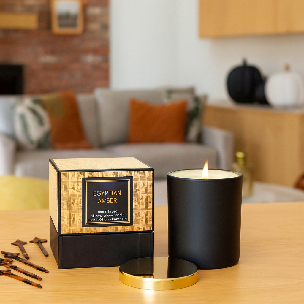 Black and Gold Egyptian Amber Mid Century Modern Boxed Candle