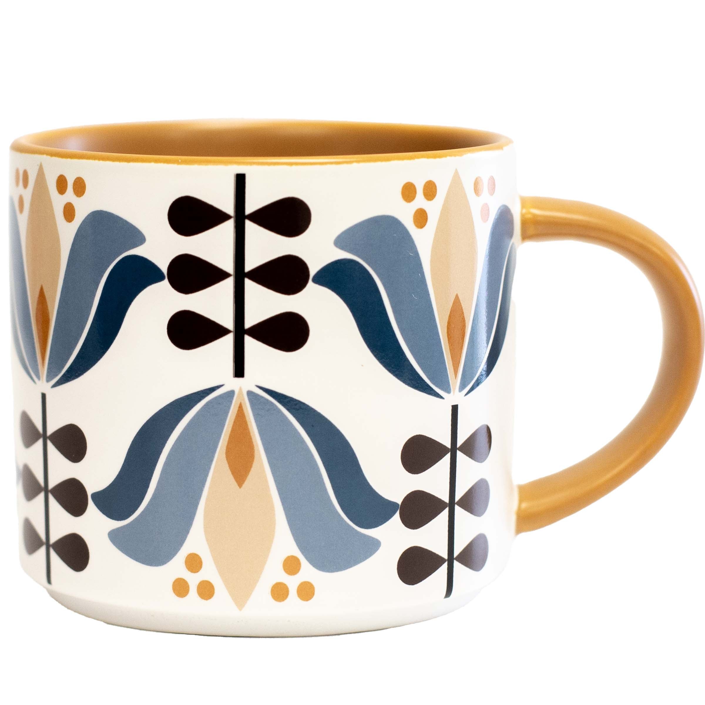 Blue Lotus Flower Mid Century Modern Stackable Matte Coffee Mug