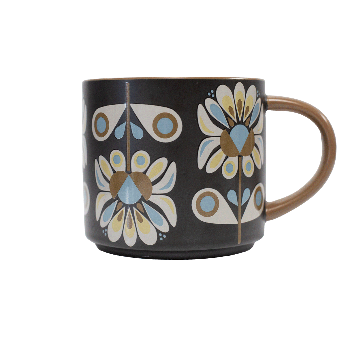 Black and Blue Petals Mid Century Stackable Matte Coffee Mug