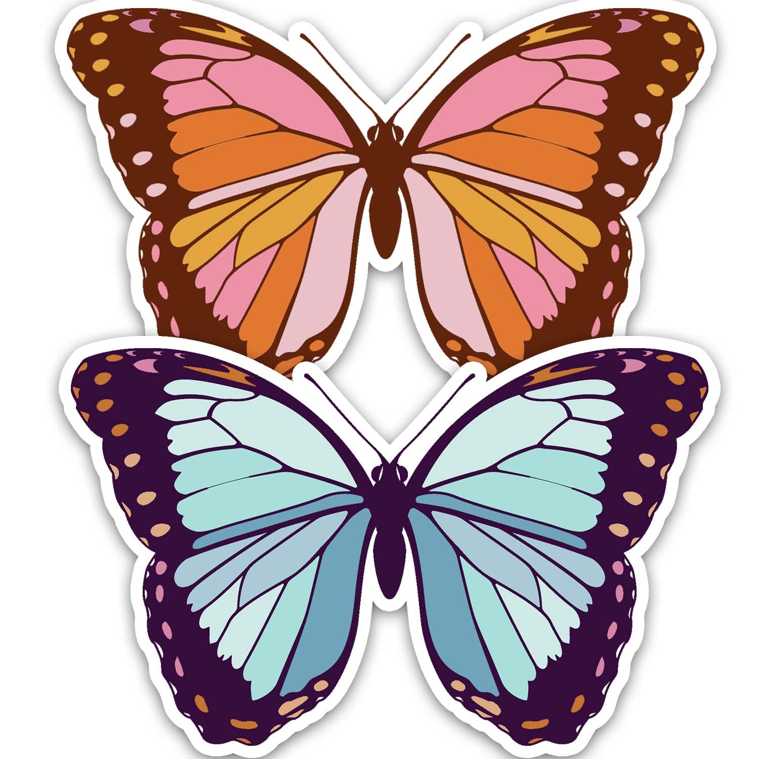 Pink Butterfly Retro Vinyl Sticker