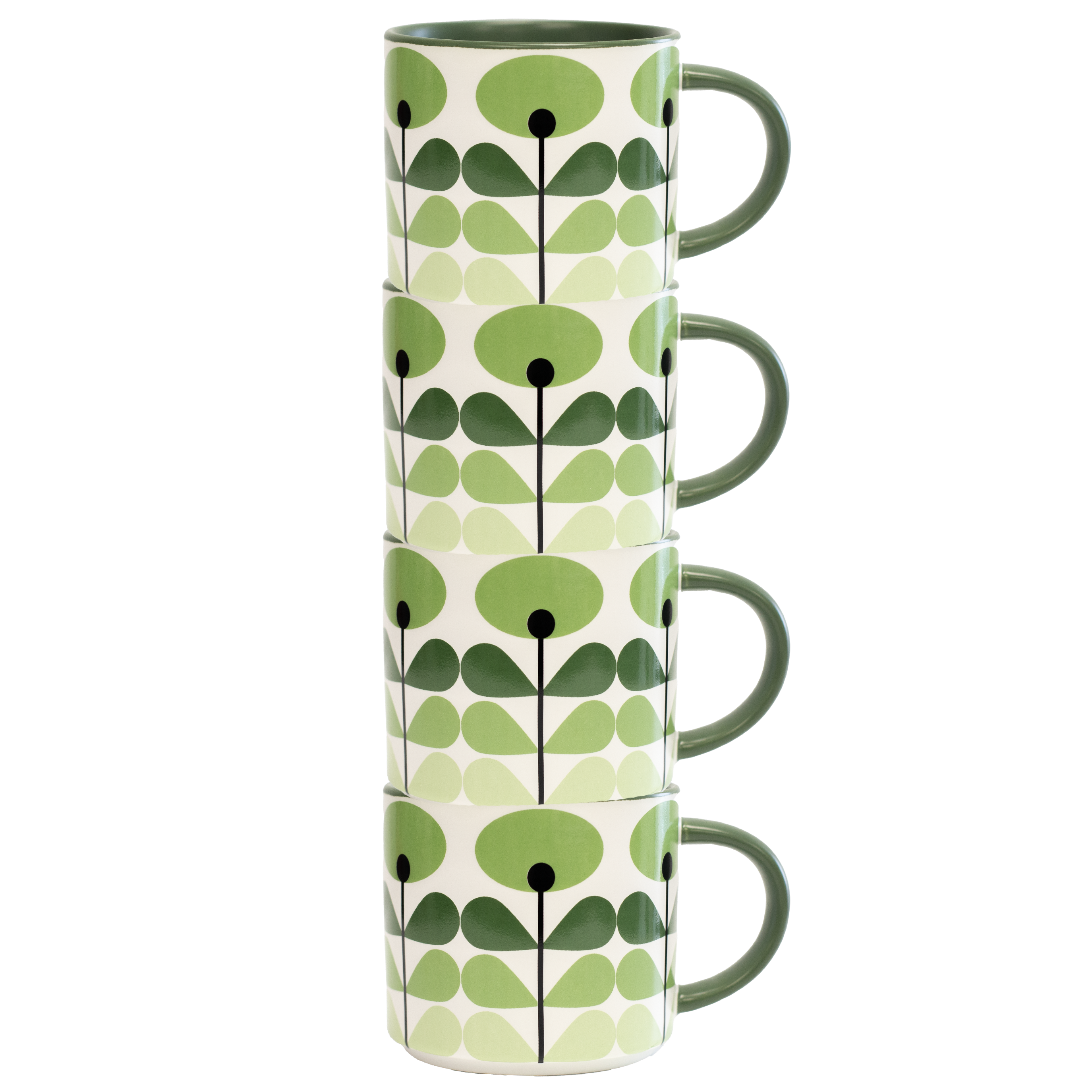 Green Flower Mid Century Modern Stackable Matte Coffee Tea Mug