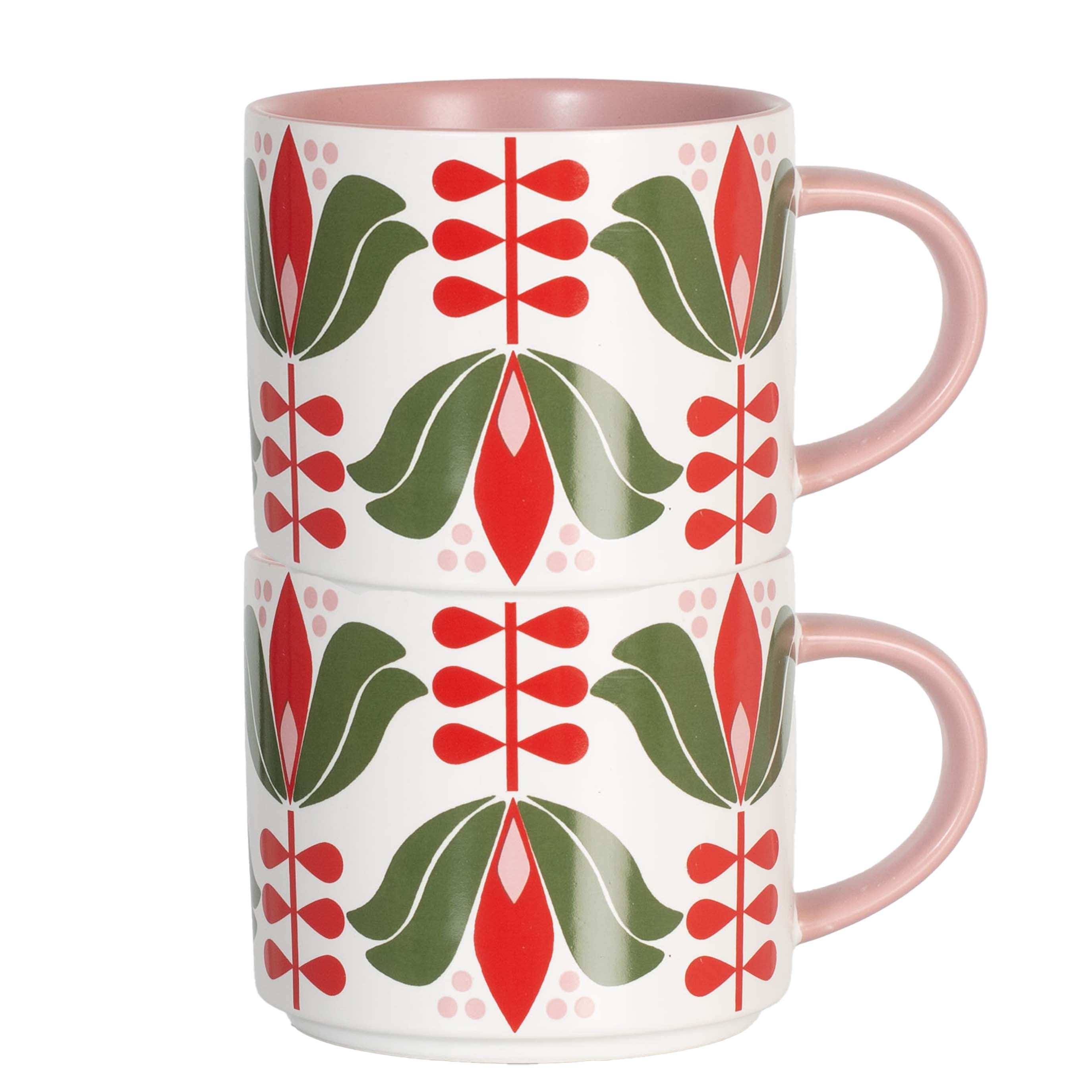 Red Lotus Flower Mid Century Modern Stackable Matte Coffee Tea Mug