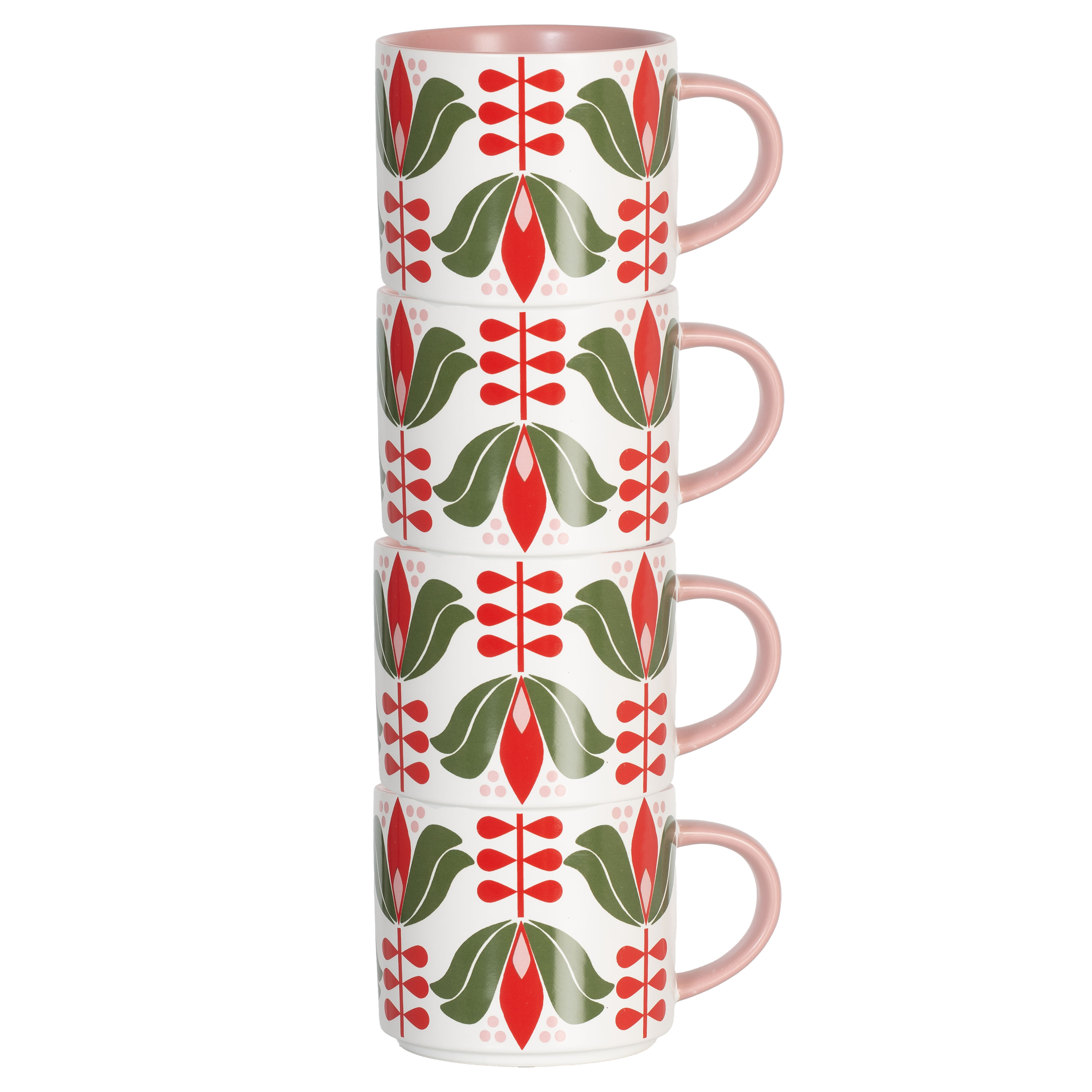 Red Lotus Flower Mid Century Modern Stackable Matte Coffee Tea Mug