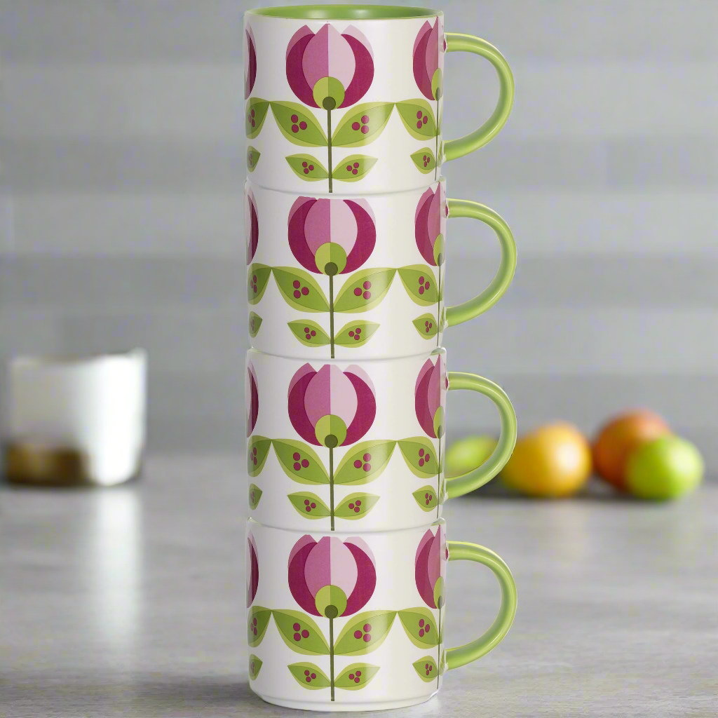 Tulip Flower Mid Century Modern Stackable Matte Coffee Mug