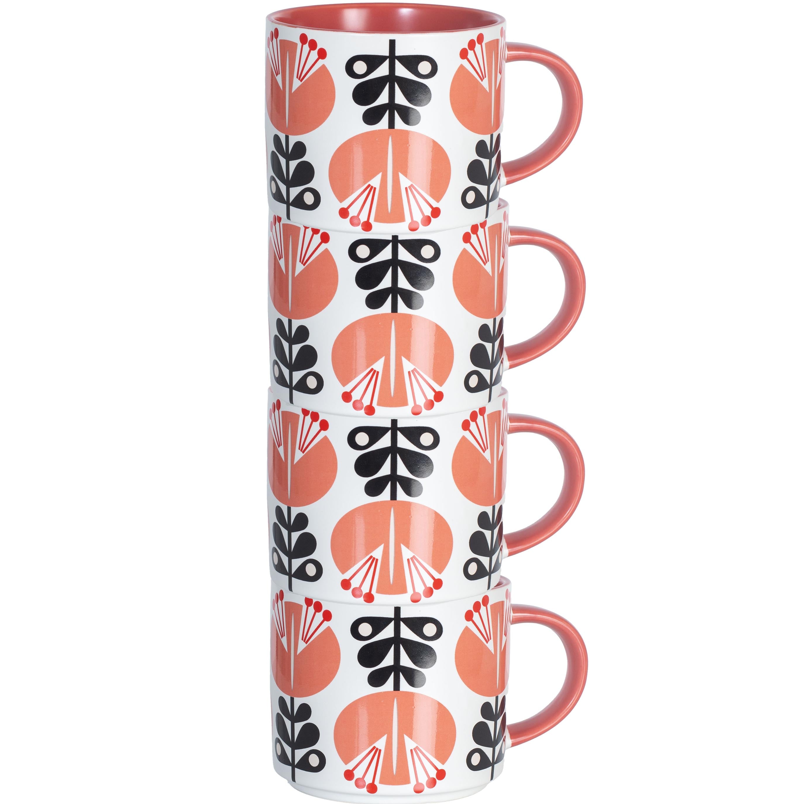 Coral Pink Lily Flower Mid Century Modern Stackable Matte Coffee Tea Mug