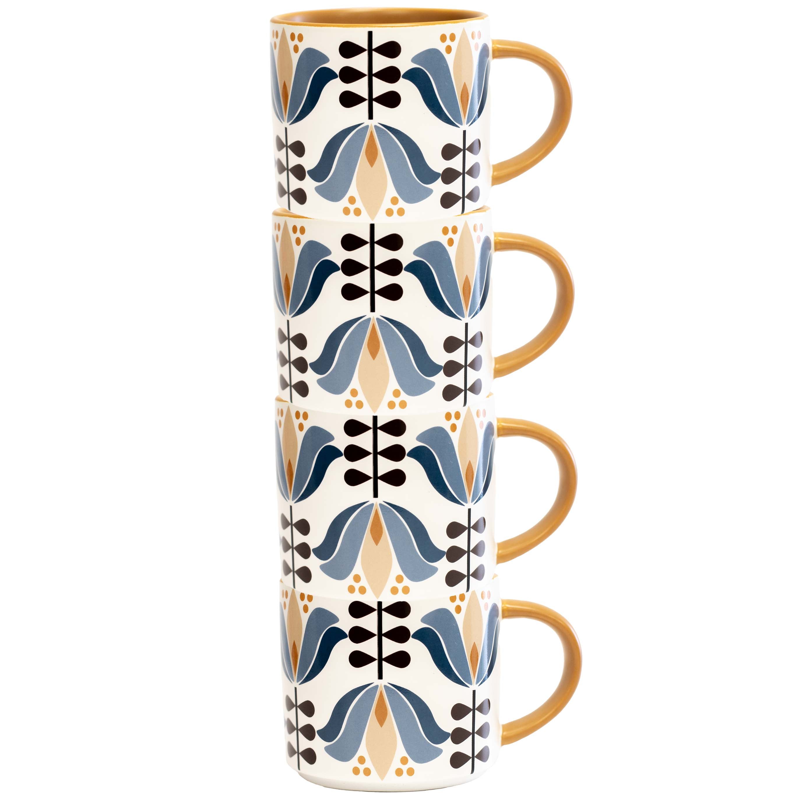 Blue Lotus Flower Mid Century Modern Stackable Matte Coffee Mug