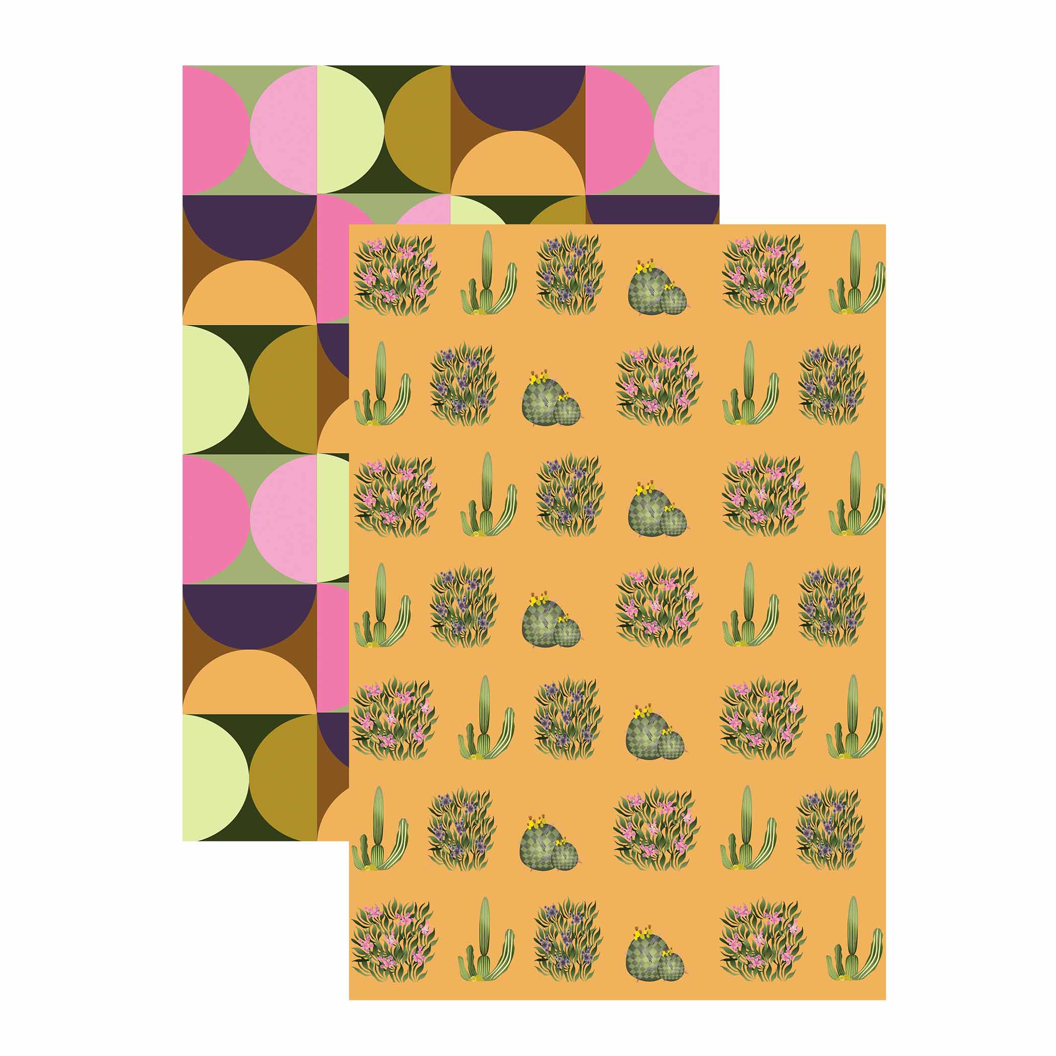 Cactus and Floral Bush Orange Double Sided Gift Wrap Craft Sheet