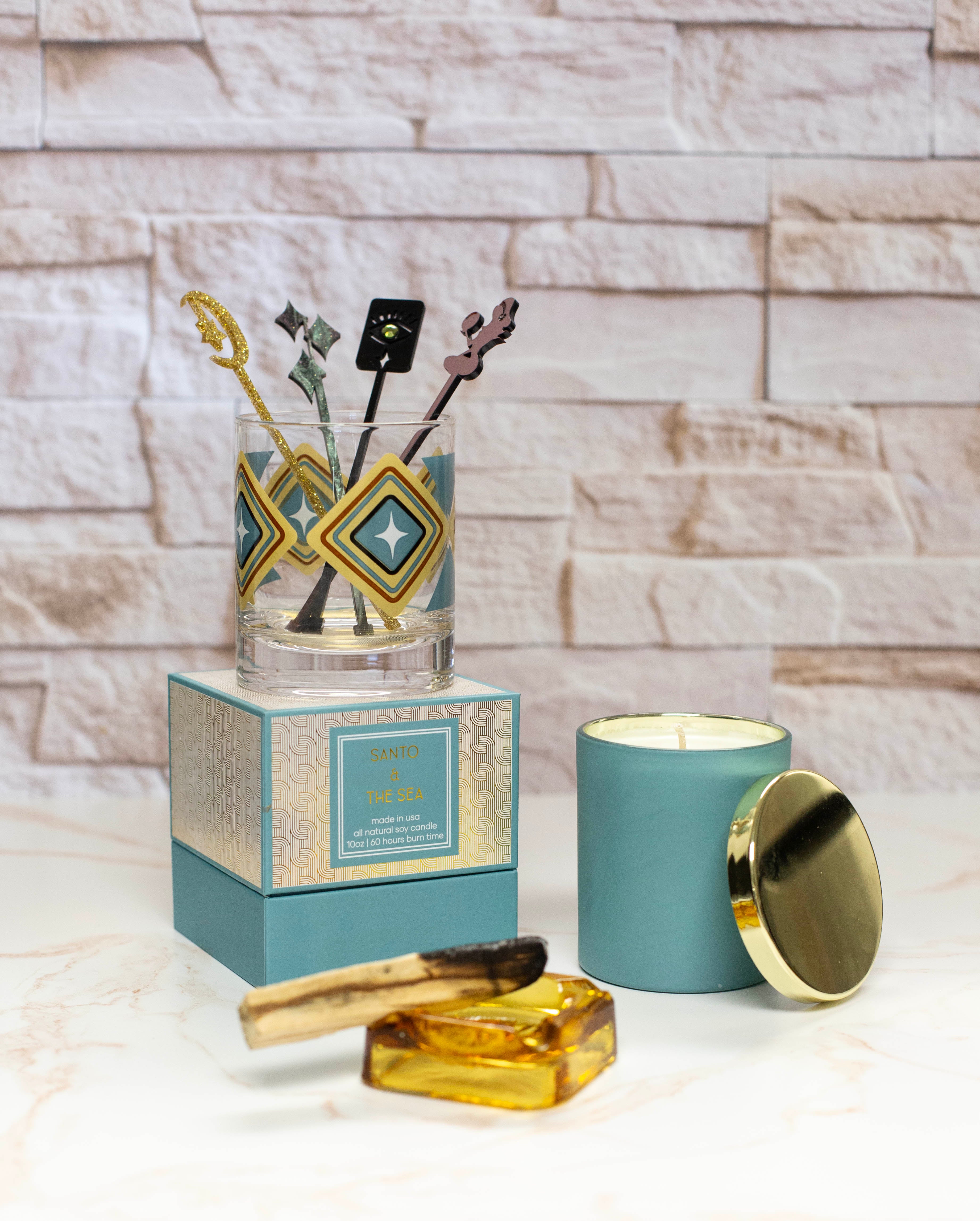 Gold Foil Mid Century Modern Boxed Candle Collection