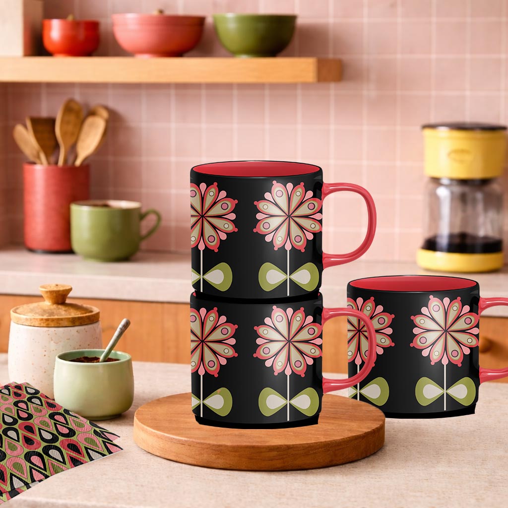 Casbah Bloom Pink Flower Mid Century Stackable Matte Coffee Mug