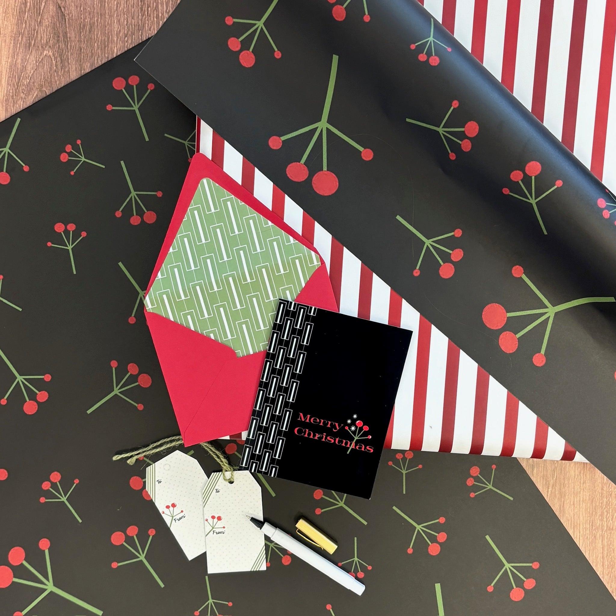 Mistletoe Mid Century Modern Gift Wrap