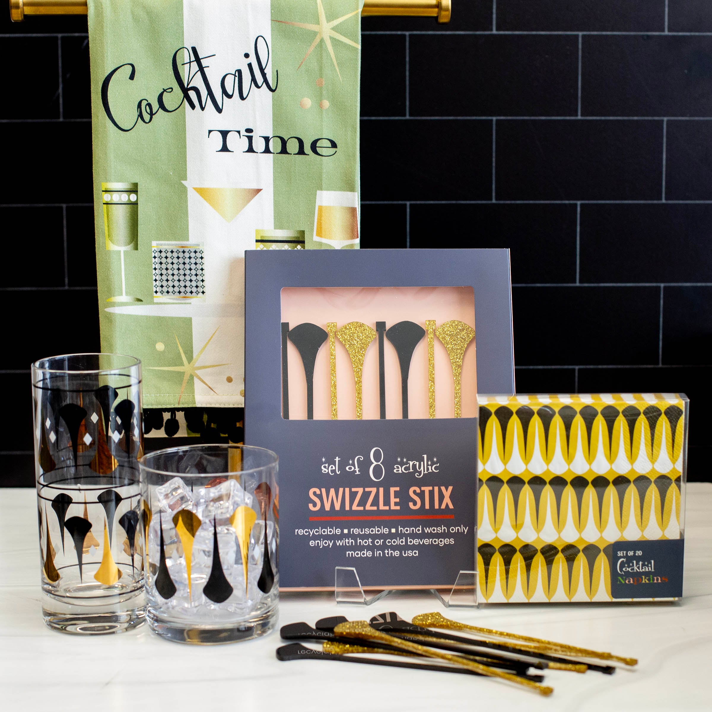 Black and Gold Darts Mid Century Modern Cocktail Napkin
