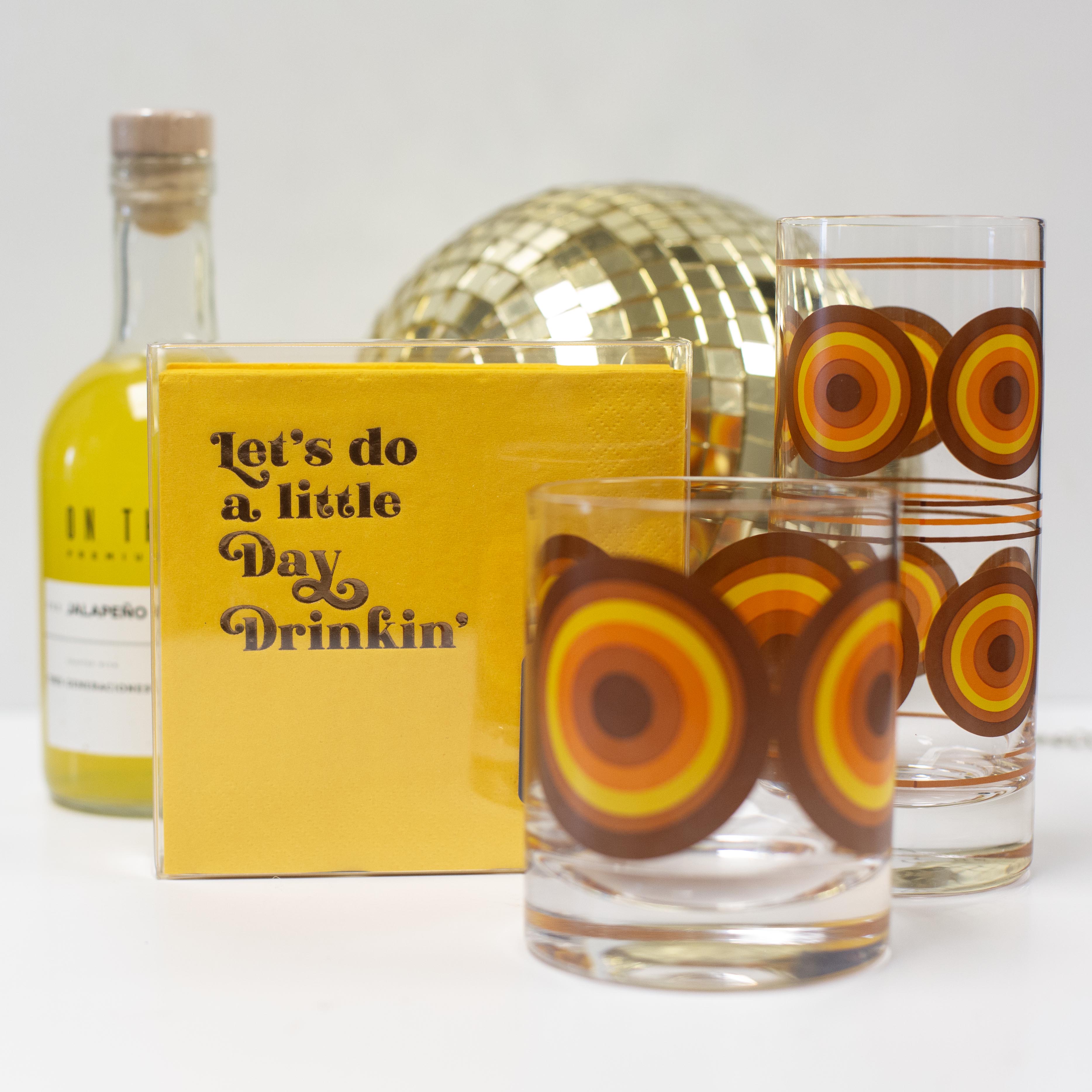 Orange and Brown Retro Circle Highball Cocktail Glass