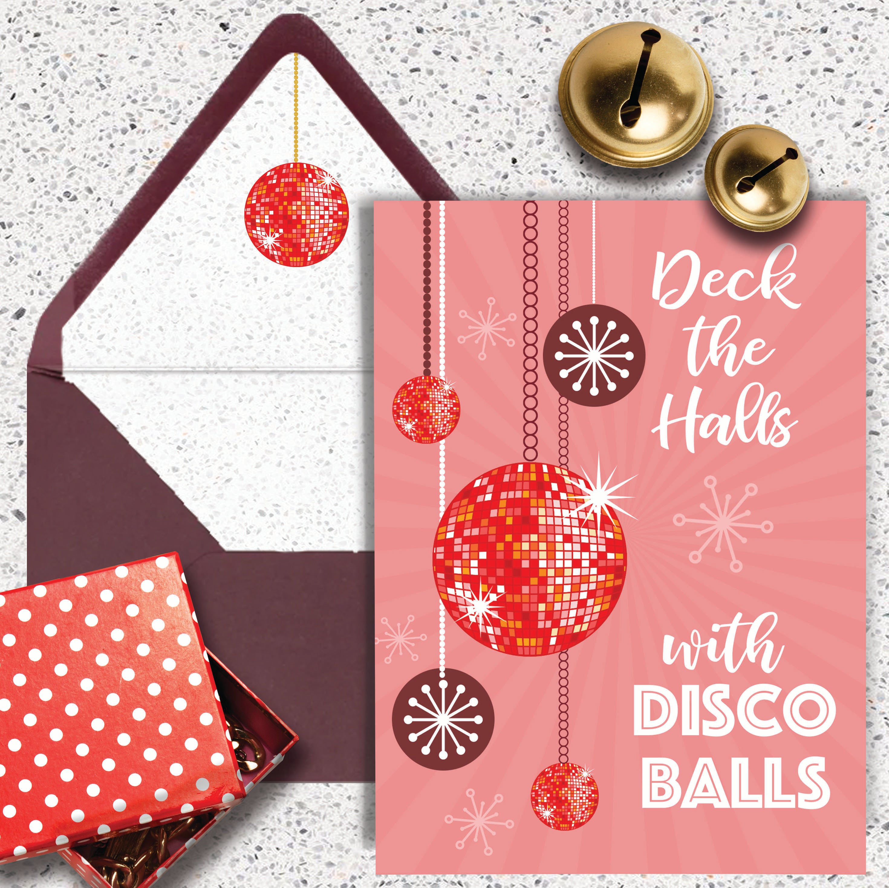 Deck The Halls with Disco Balls Funny Retro Holiday Christmas Card