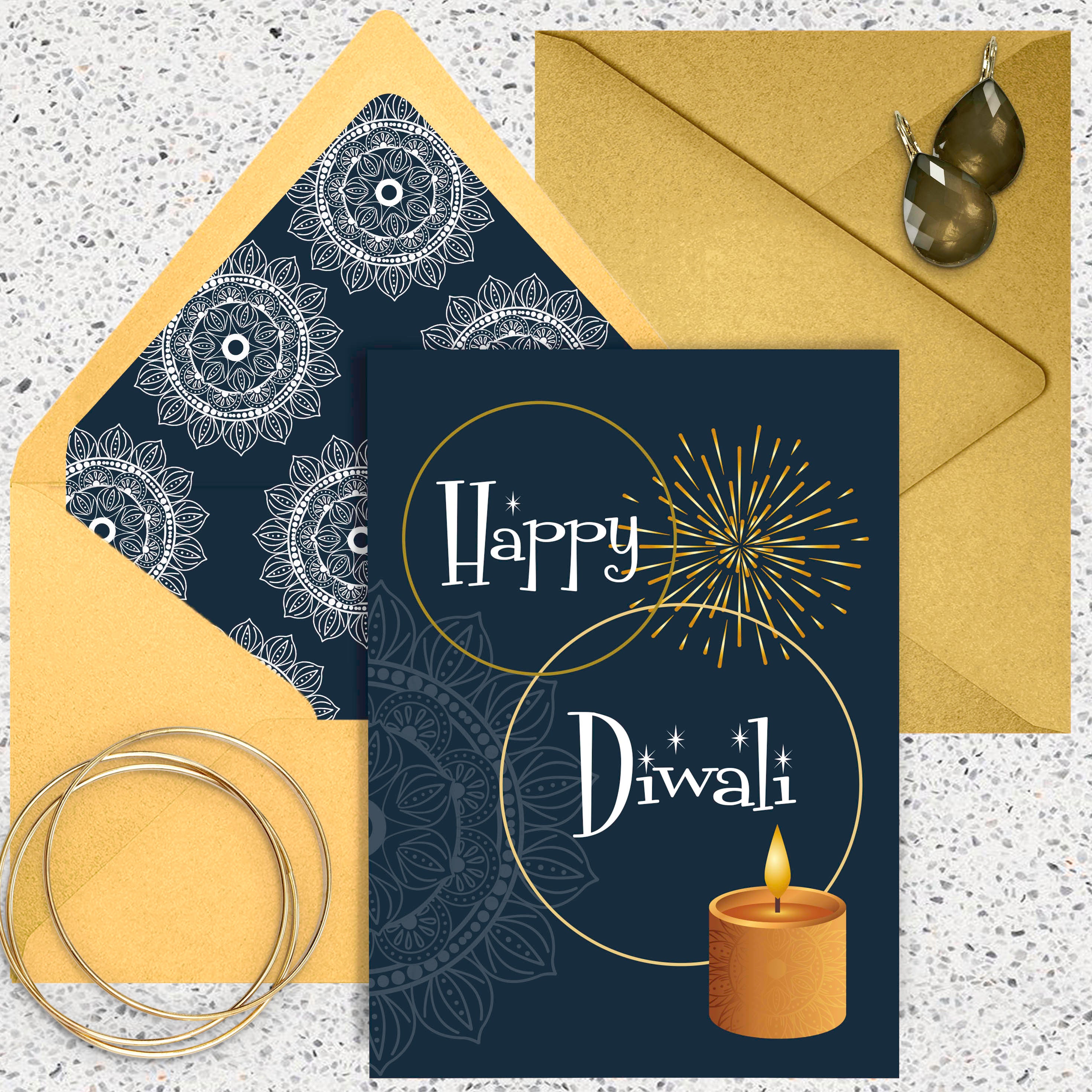 Happy Diwali Gold Foil Mid Century Greeting Card