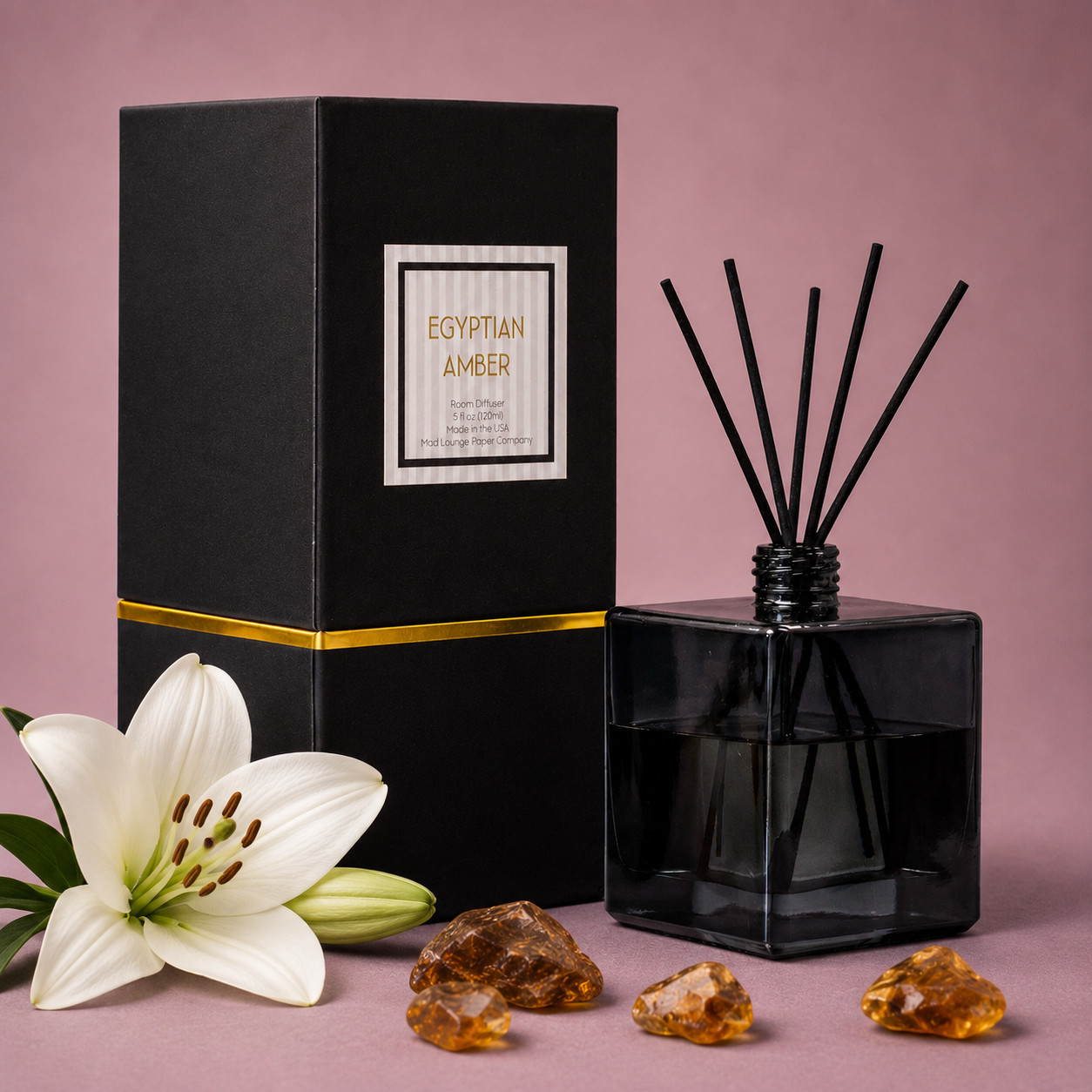 Black and Gold Egyptian Amber Reed Diffuser