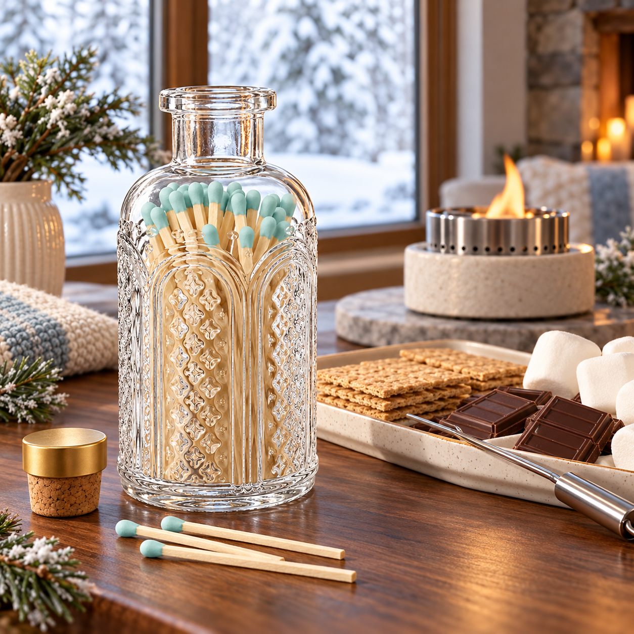 Light Blue Matches in Vintage Glass Jar