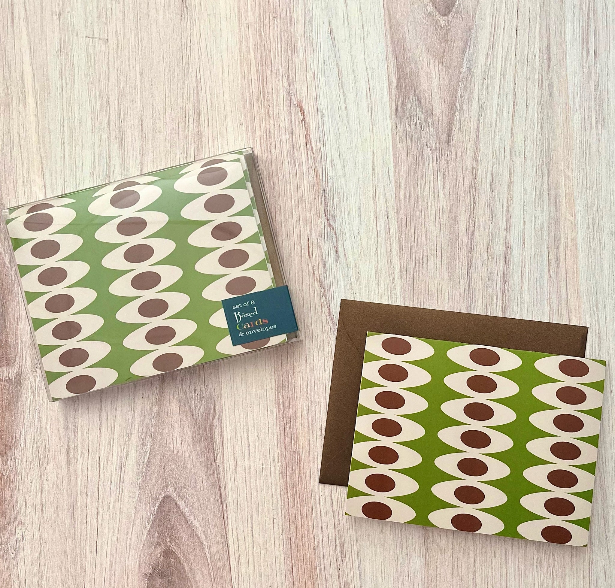 Oval Rows Mid Century Green and Brown Notecard