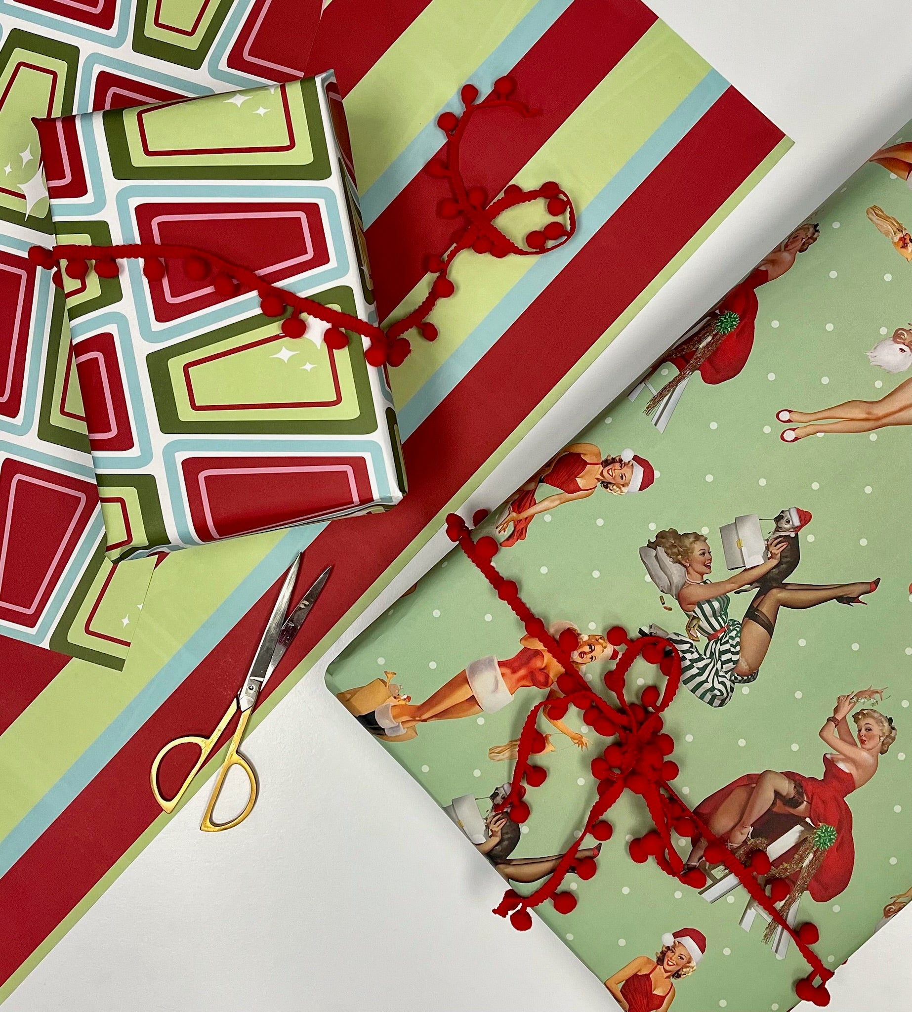 Holiday Vintage Pinup Double Sided Christmas Gift Wrap Sheet