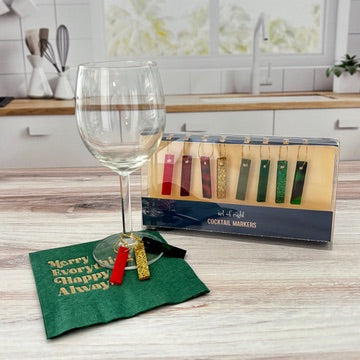Red Gold and Green Holiday Acrylic Wine Charms
