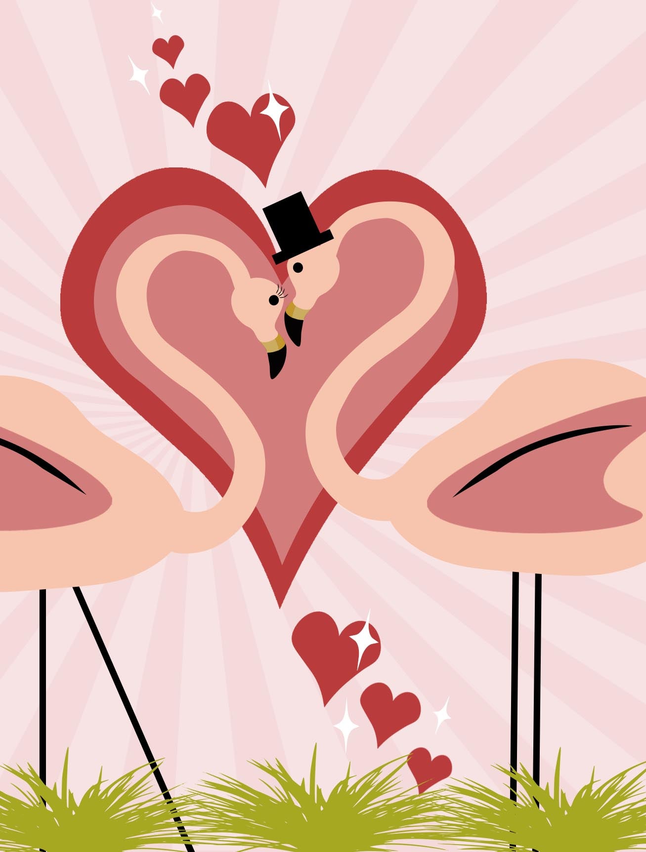 Retro Flamingo Love Mid Century Modern Greeting Card